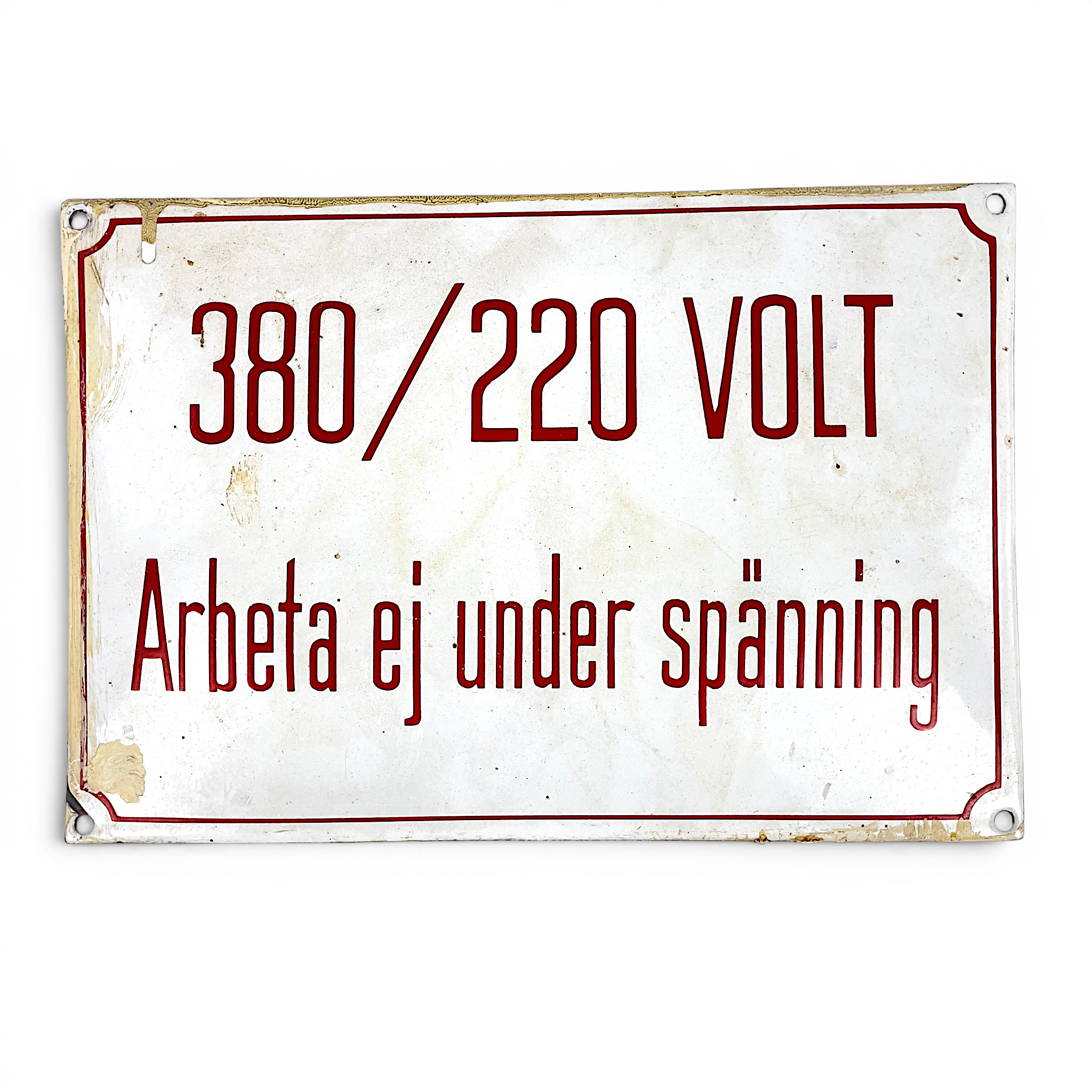 EMALJSKYLT, "380/220 Volt, Arbeta ej under spänning".