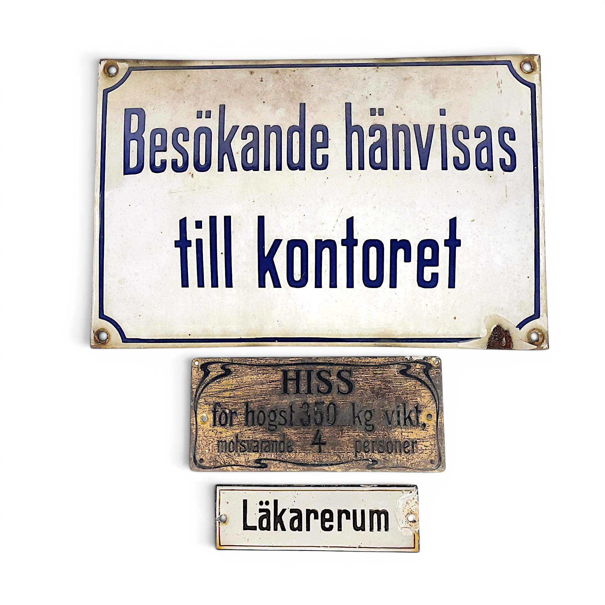 EMALJSKYLTAR, 3 st, bl a "Besökande hänvisas till kontoret".