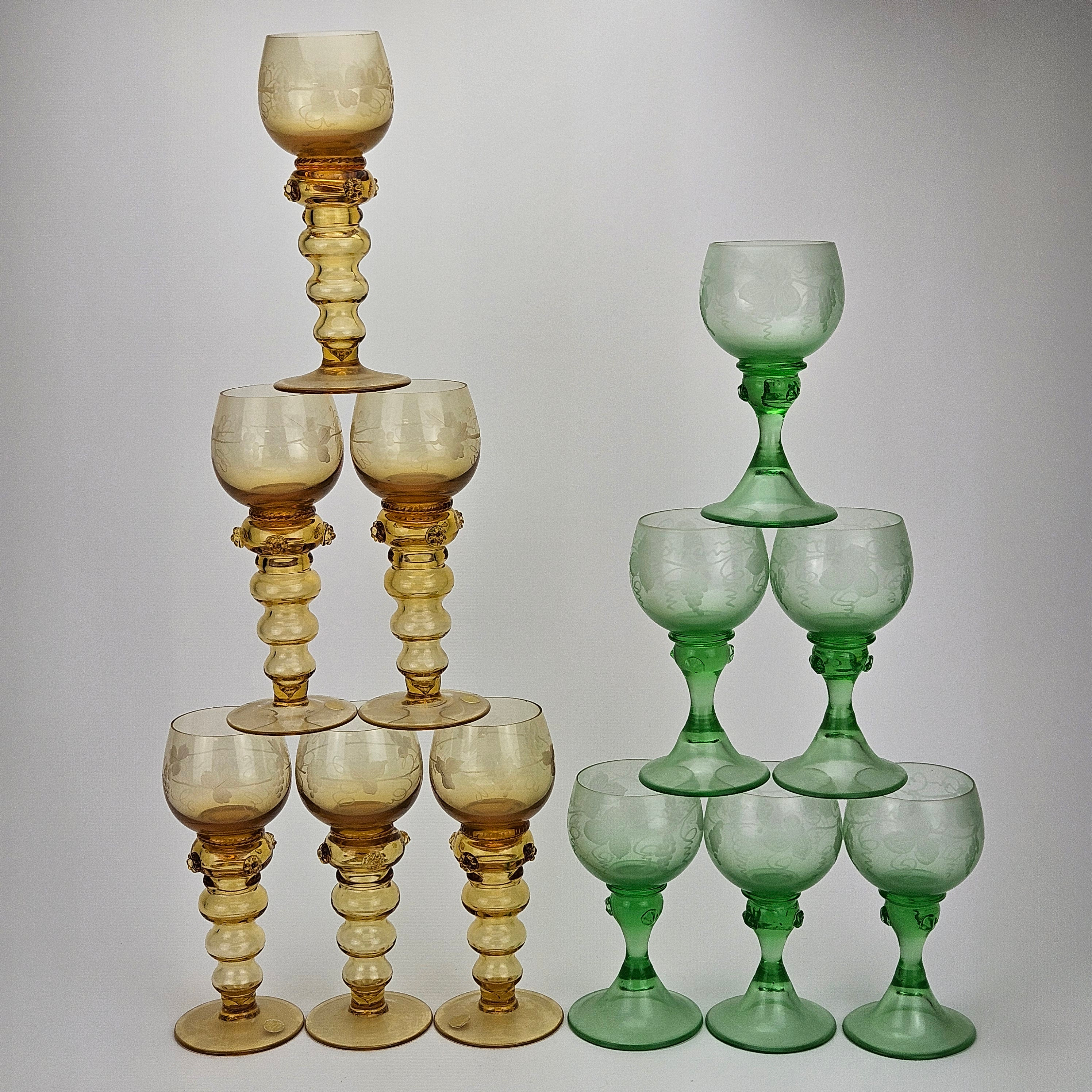VITVINSGLAS, 6+6 st, så kallade remmare, bland annat Theresienthal.