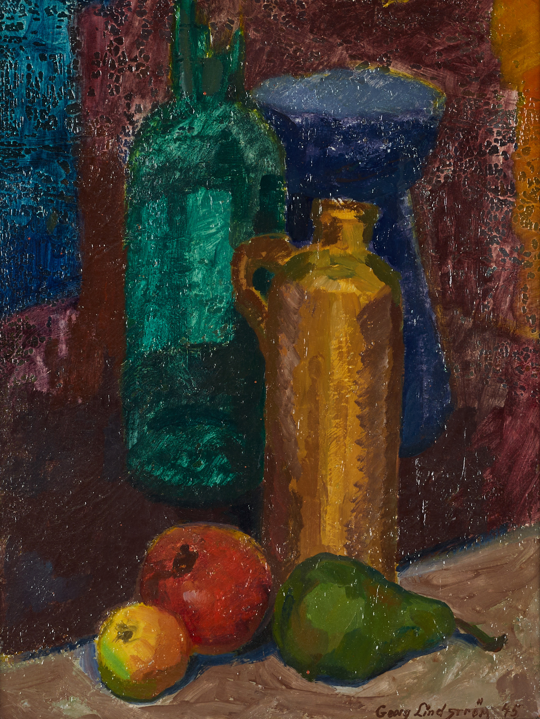 GEORG LINDSTRÖM (1912-1985). Stilleben, signerat och daterat -45, olja på pannå.