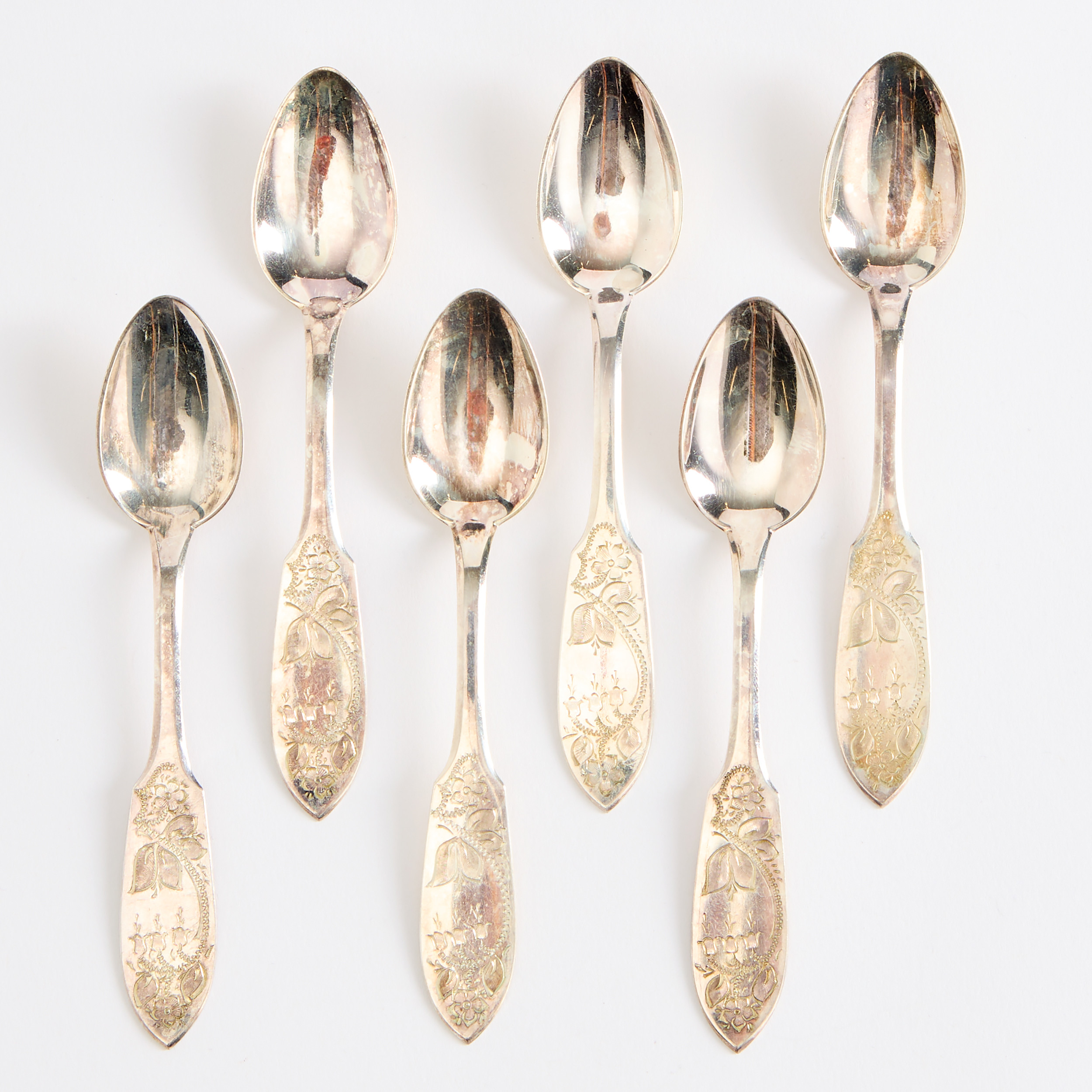 KAFFESKEDAR, 6 stycken, silver, F. Olsson, Boliden 1975.