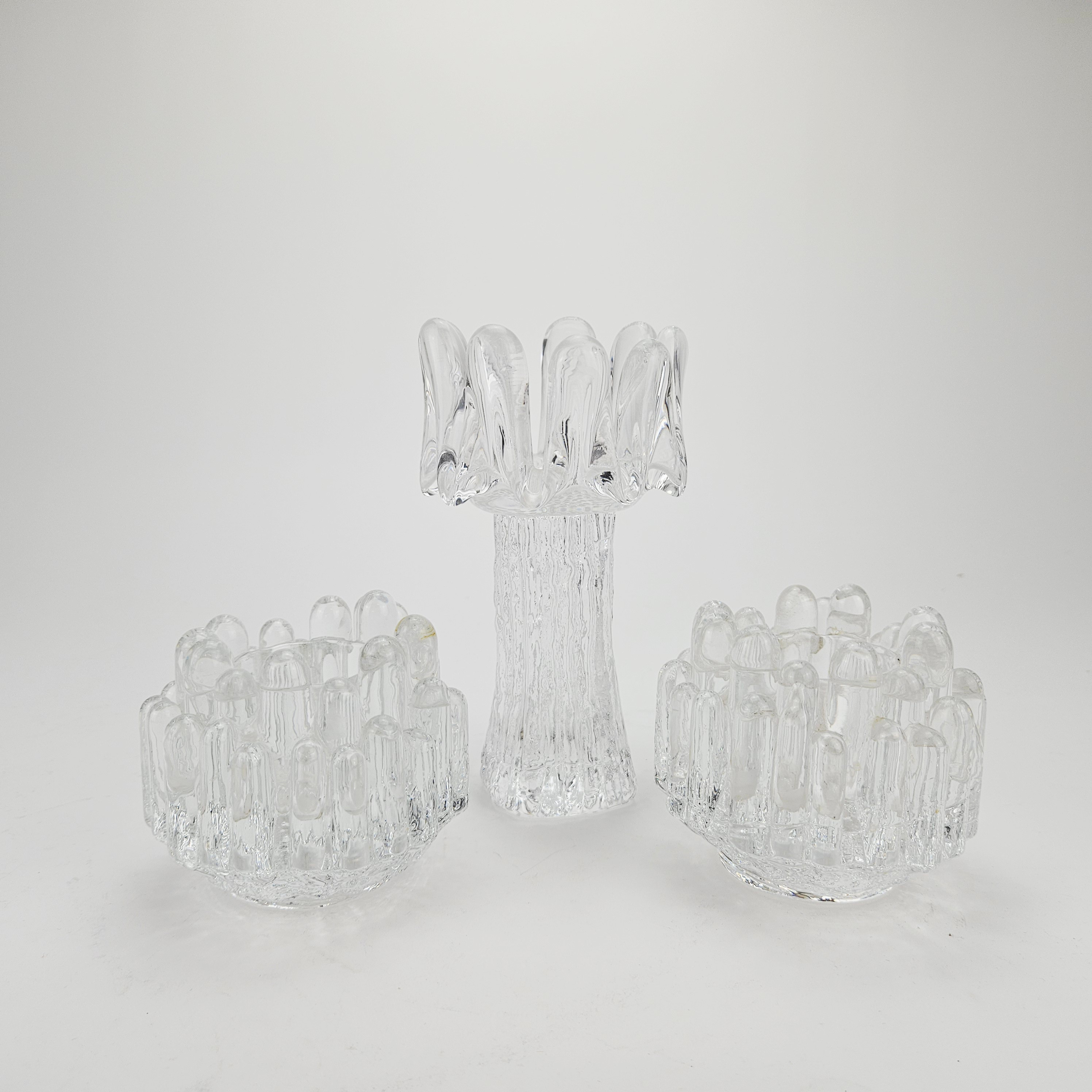 VÄRMEJUSHÅLLARE/LJUSLYKTOR, 3 st, glas, "Solros" och "Polar", Göran Wärff, Kosta.
