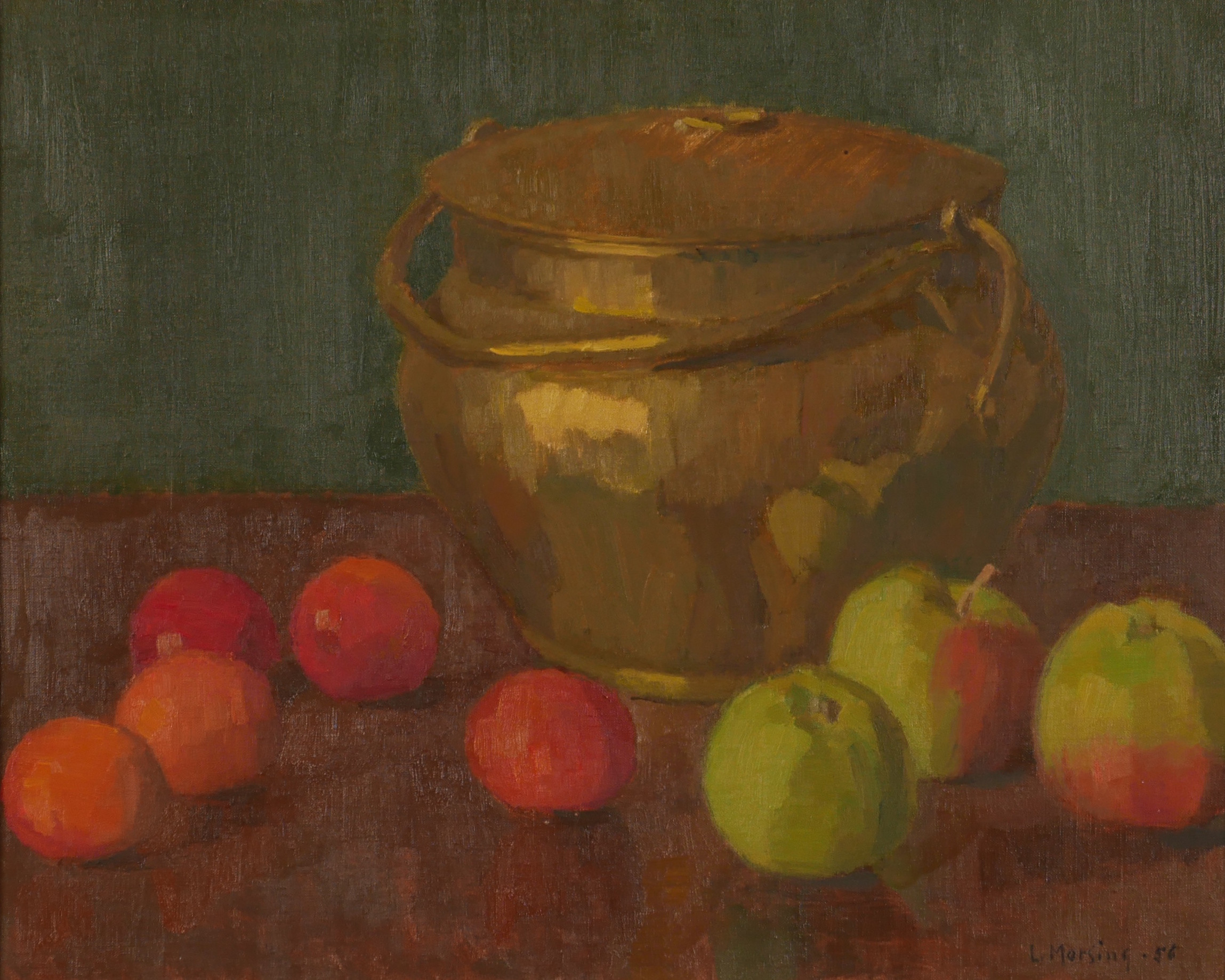 LEOPOLD MORSING. Stilleben med frukter, olja på pannå, signerad L. Morsing -56.