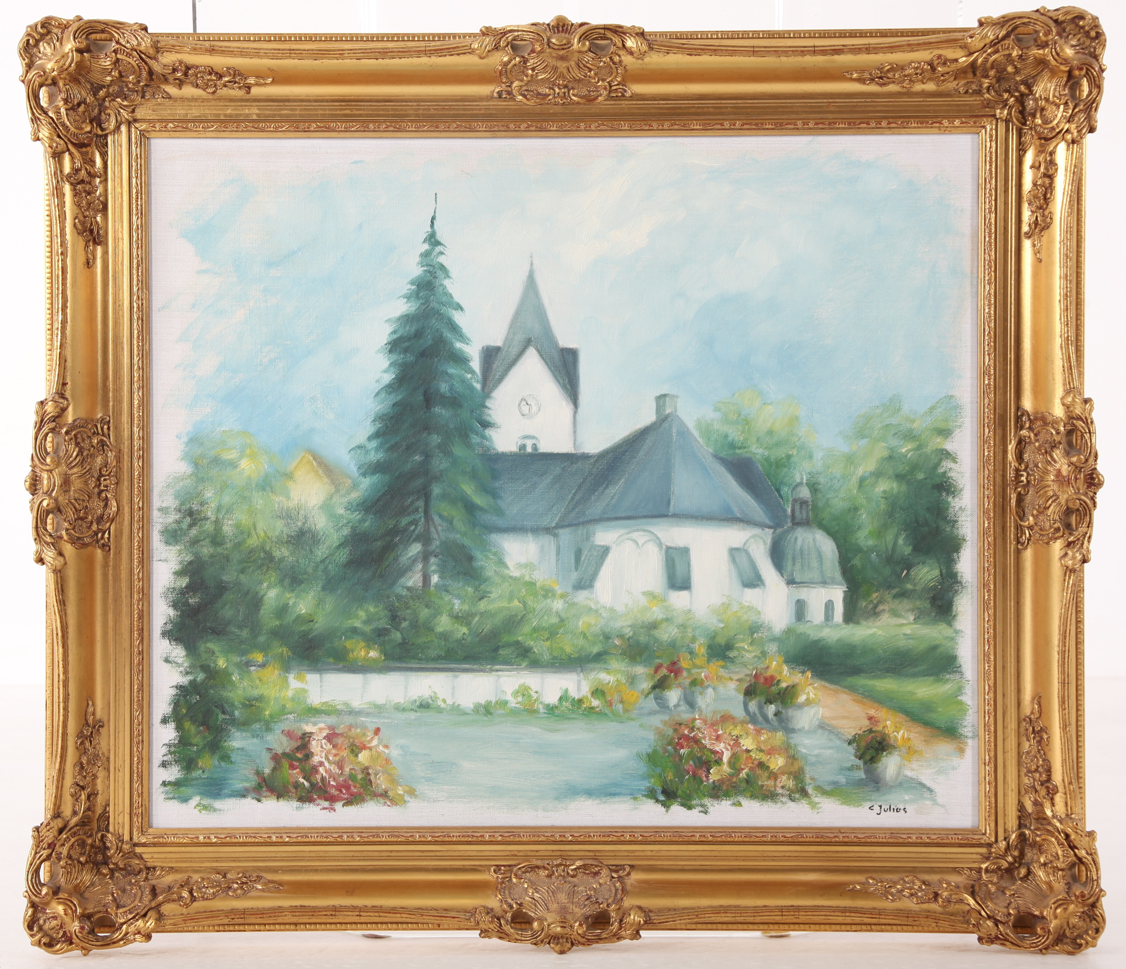 RICHARD SCHNEIDER CARL JULIUS. 1927-2017. Olja på duk, Ängelholms kyrka, signerad.