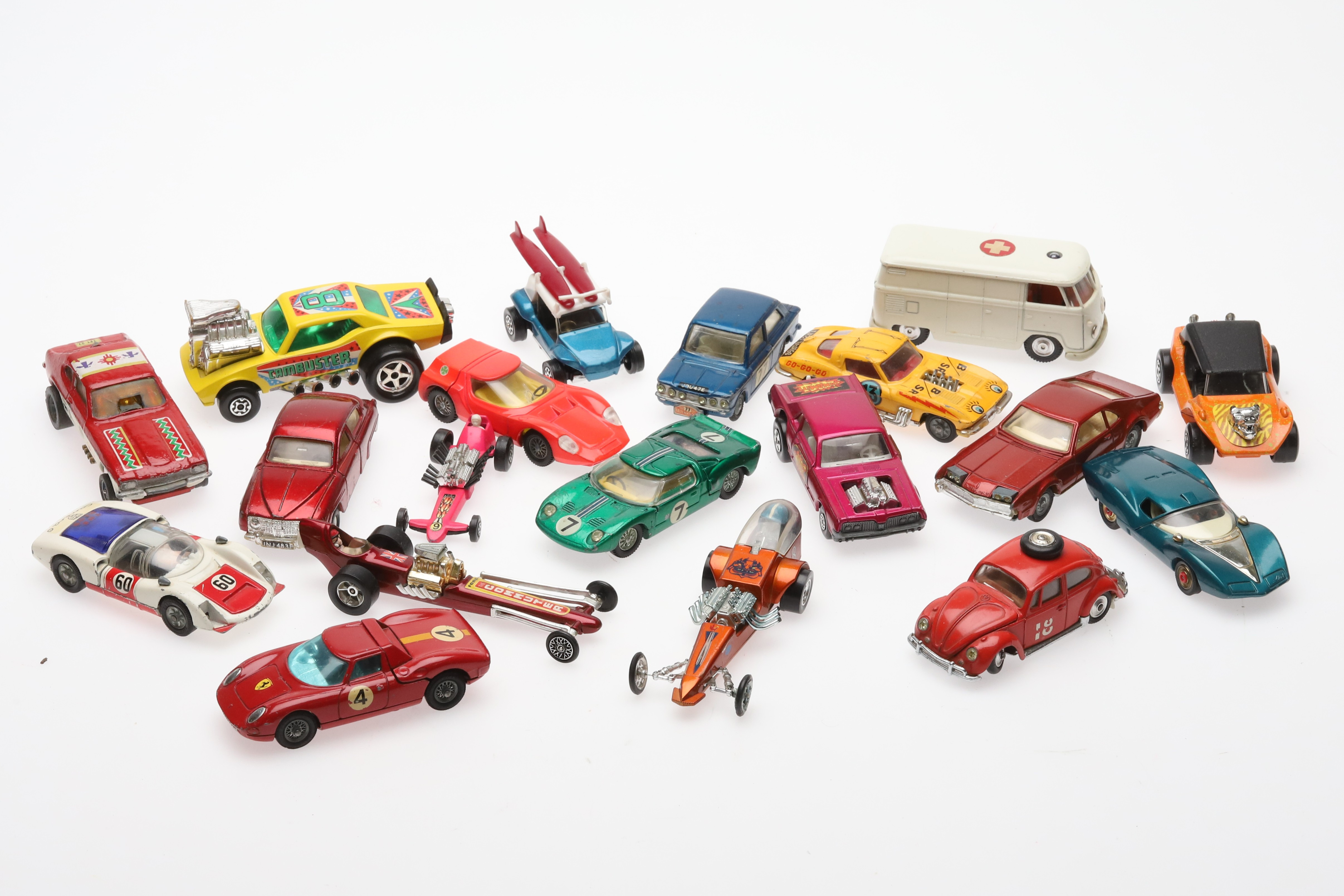 MODELLBILAR, bla Chevrolet, Hot Wheels, Volkswagen, Ferrari, 19 st.