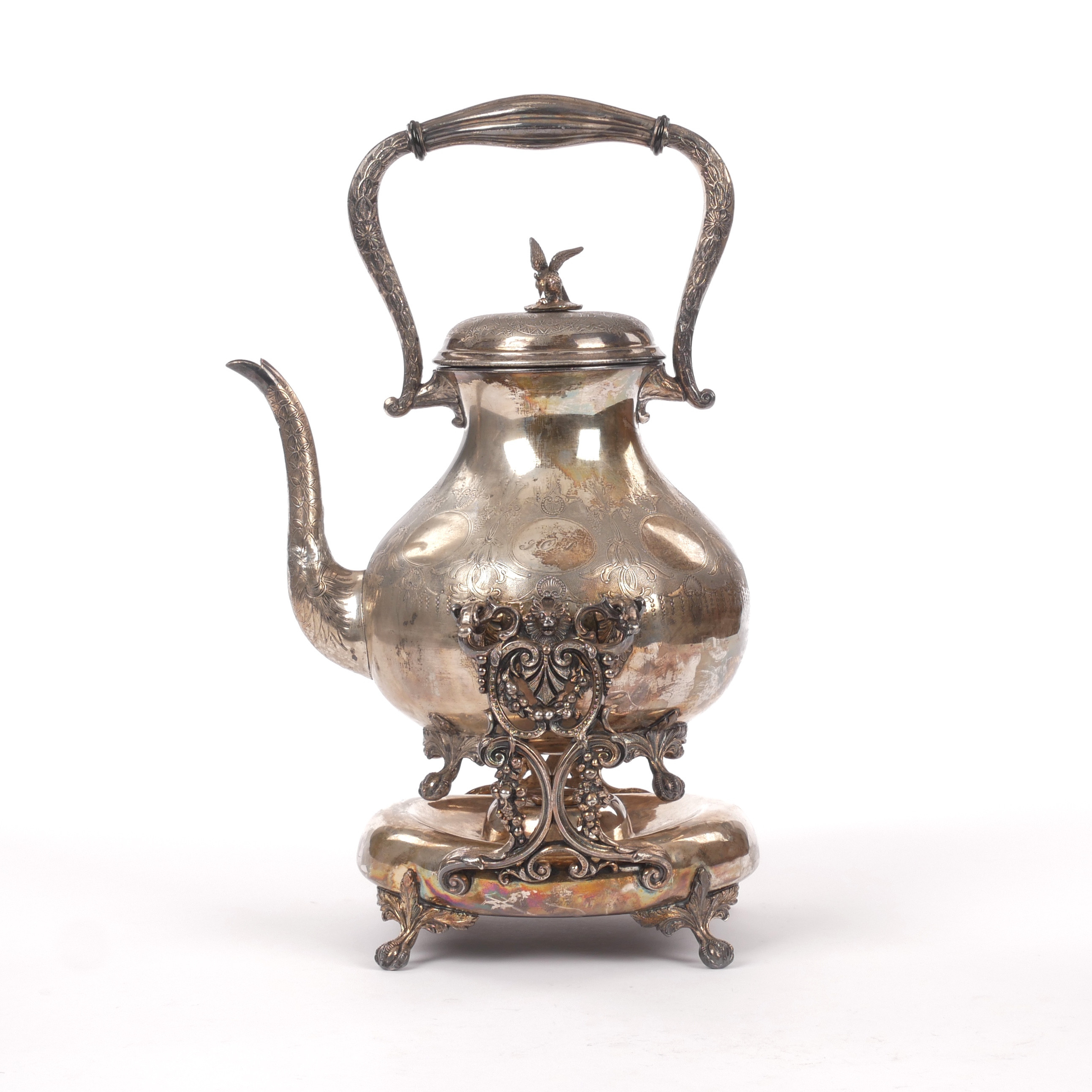 TEKANNA MED RECHAUD, nysilver, 18/1900-tal.