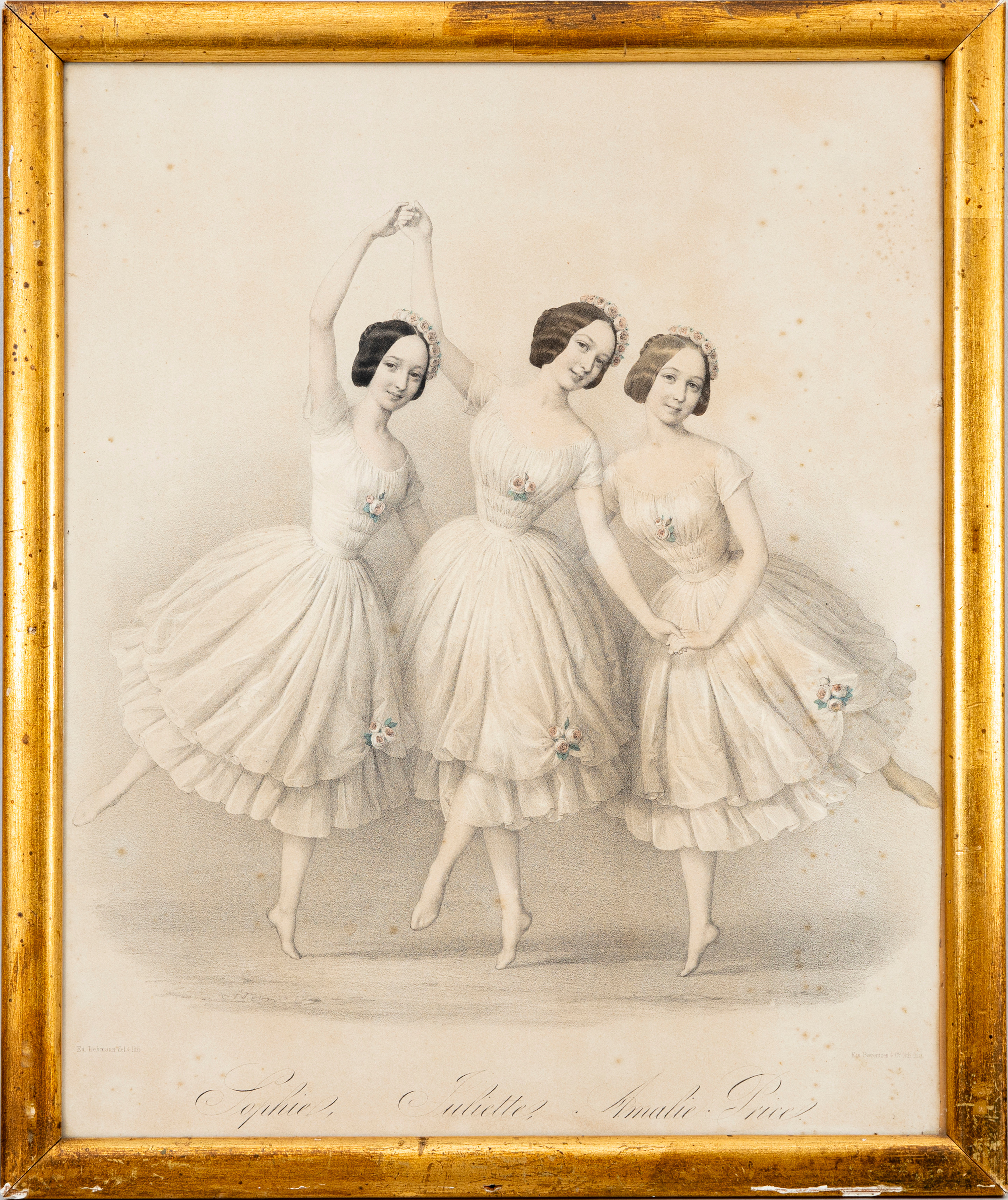 "Pas de trois des Cousines", de tre kusinerna Sophie, Juliette och Amalie Price, färglitografi.