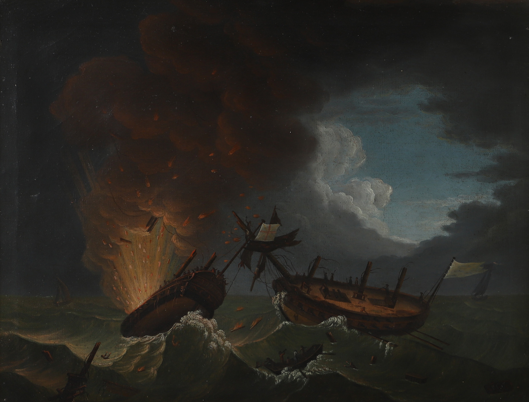 OKÄND KONSTNÄR. Skeppsbrott, olja på duk, osignerad, 1800-tal.