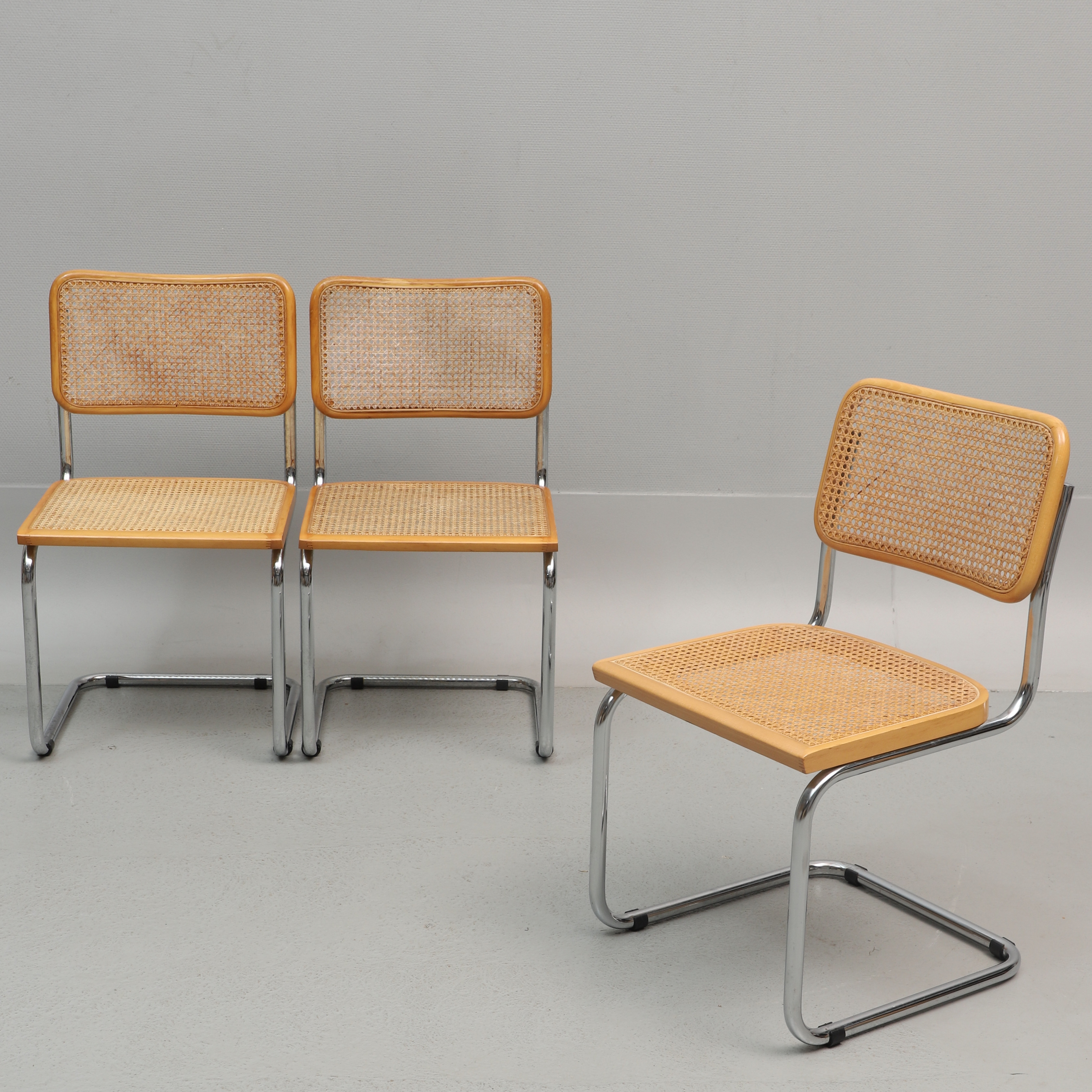 STOLAR, 3 st, "Cesca", krom & rotting, Bauhausstil, Italien, 1900-talets andra hälft.