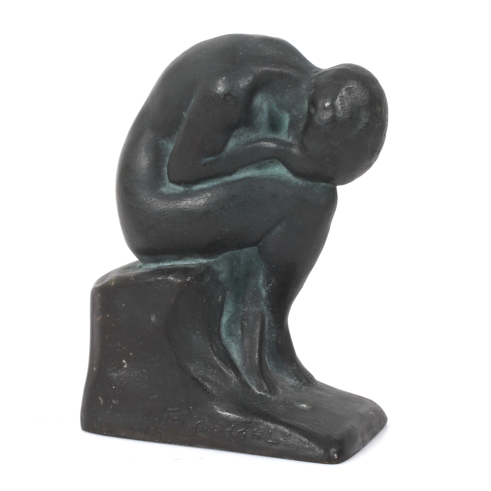 HALVAR FRISENDAHL. Skulptur, "Sorg", brons, gjutarstämpel A. Lager fud., 1917.