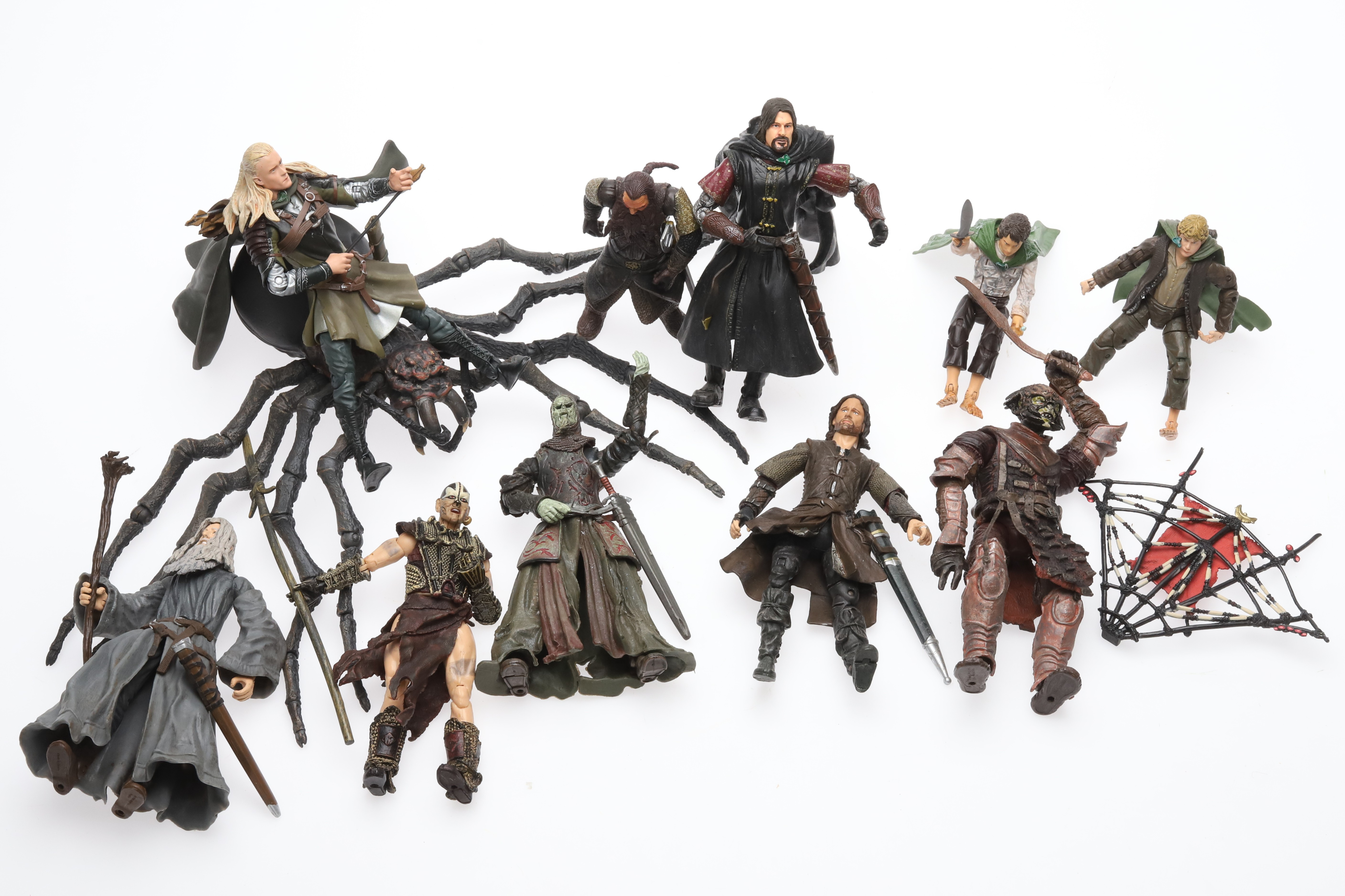 ACTIONFIGURER, 11 st med tillbehör, Lord Of The Rings, LOTR, NLP Inc, Marvel, Kina, 2001-2002.