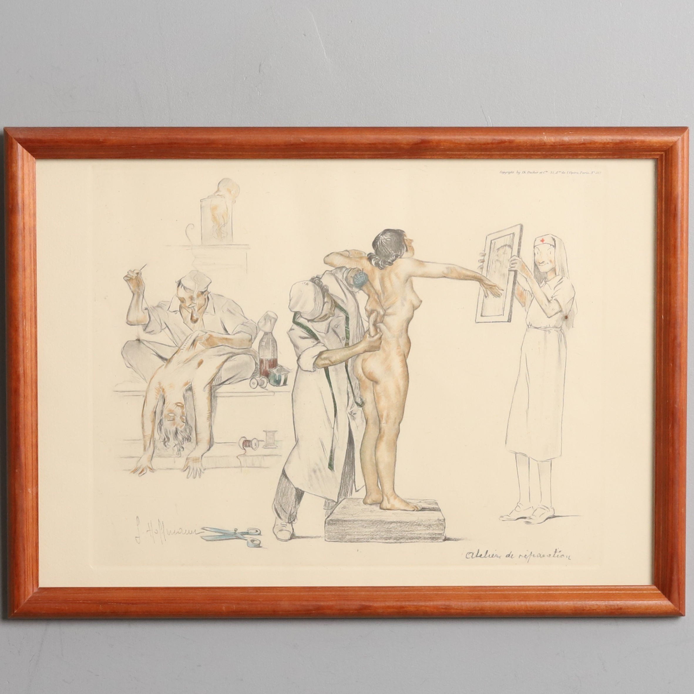 GASTON HOFFMAN. FÄRGETSNING, "Atelier de reperation", copyright by Ch. Ducher et Cie, signerad.