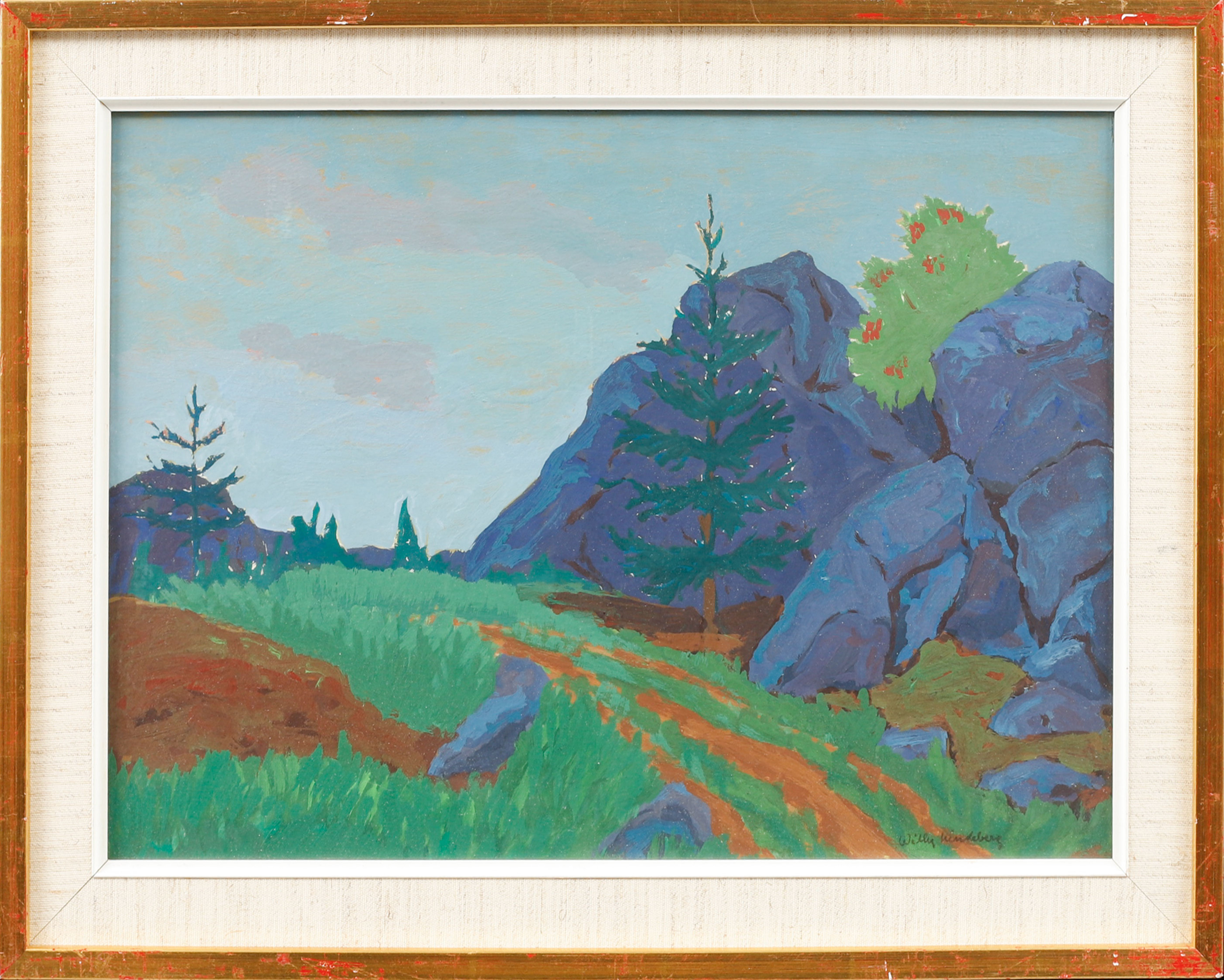 WILLY LINDEBERG. Landskap, gouache, signerad.