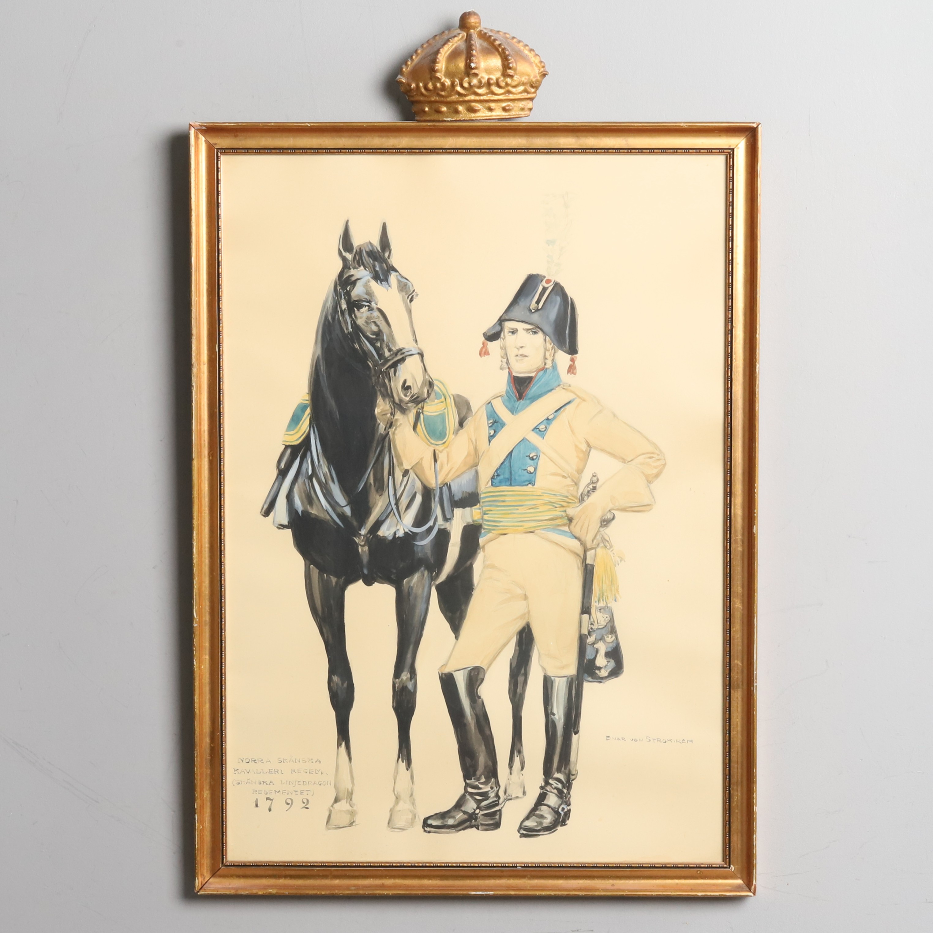 EINAR VON STROKIRCH. AKVARELL, Officer i kavalleriet, signerad.
