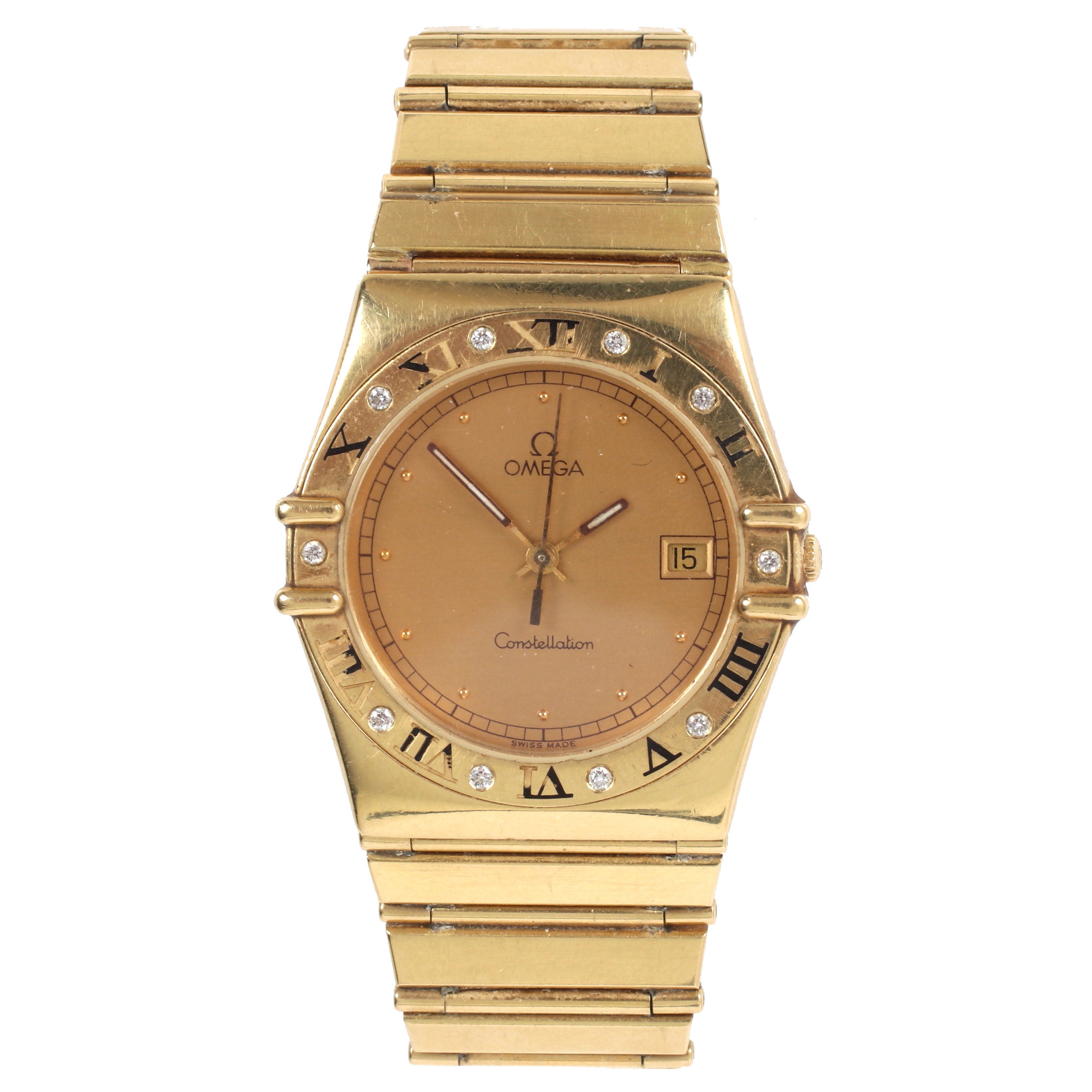 ARMBANDSUR och ARMBAND, 18k guld, quartz, Omega Constellation med diamantkrans. 1980-tal.