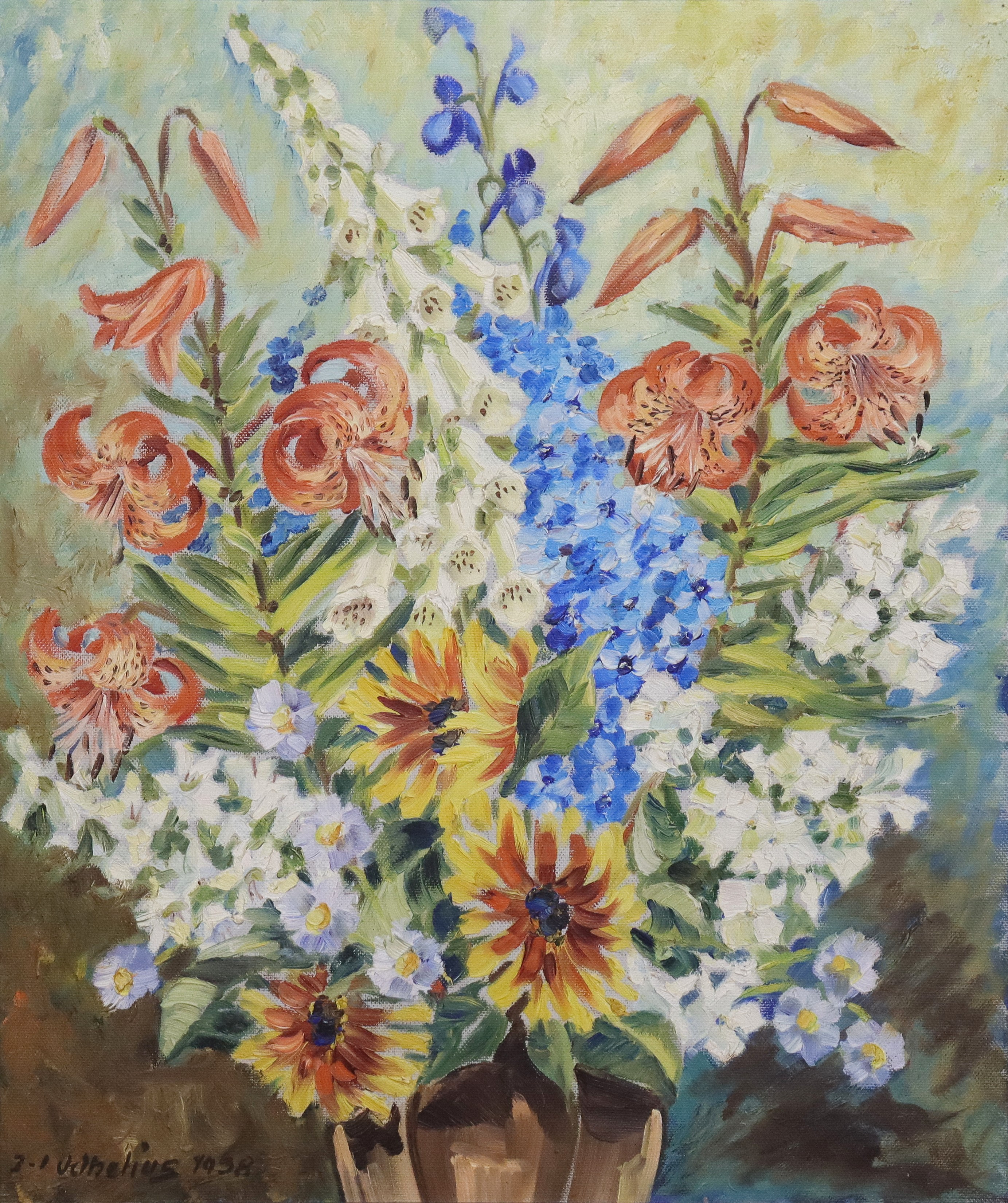 INGA-LILL ODHELIUS (1910-1992). olja på duk, blomsterstilleben.