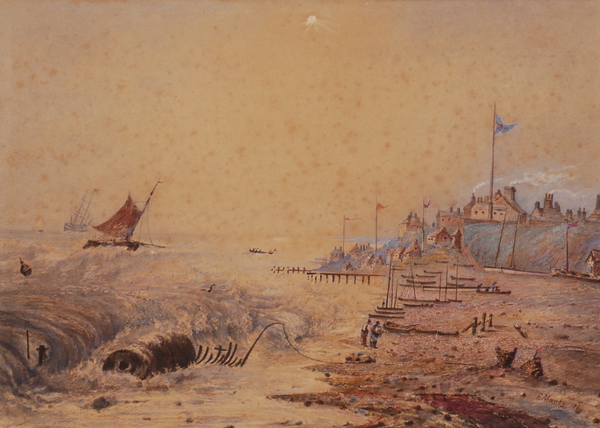OIDENTIFIERAD KONSTNÄR. Kustscen, akvarell, England, signerad E. Manby 1864.