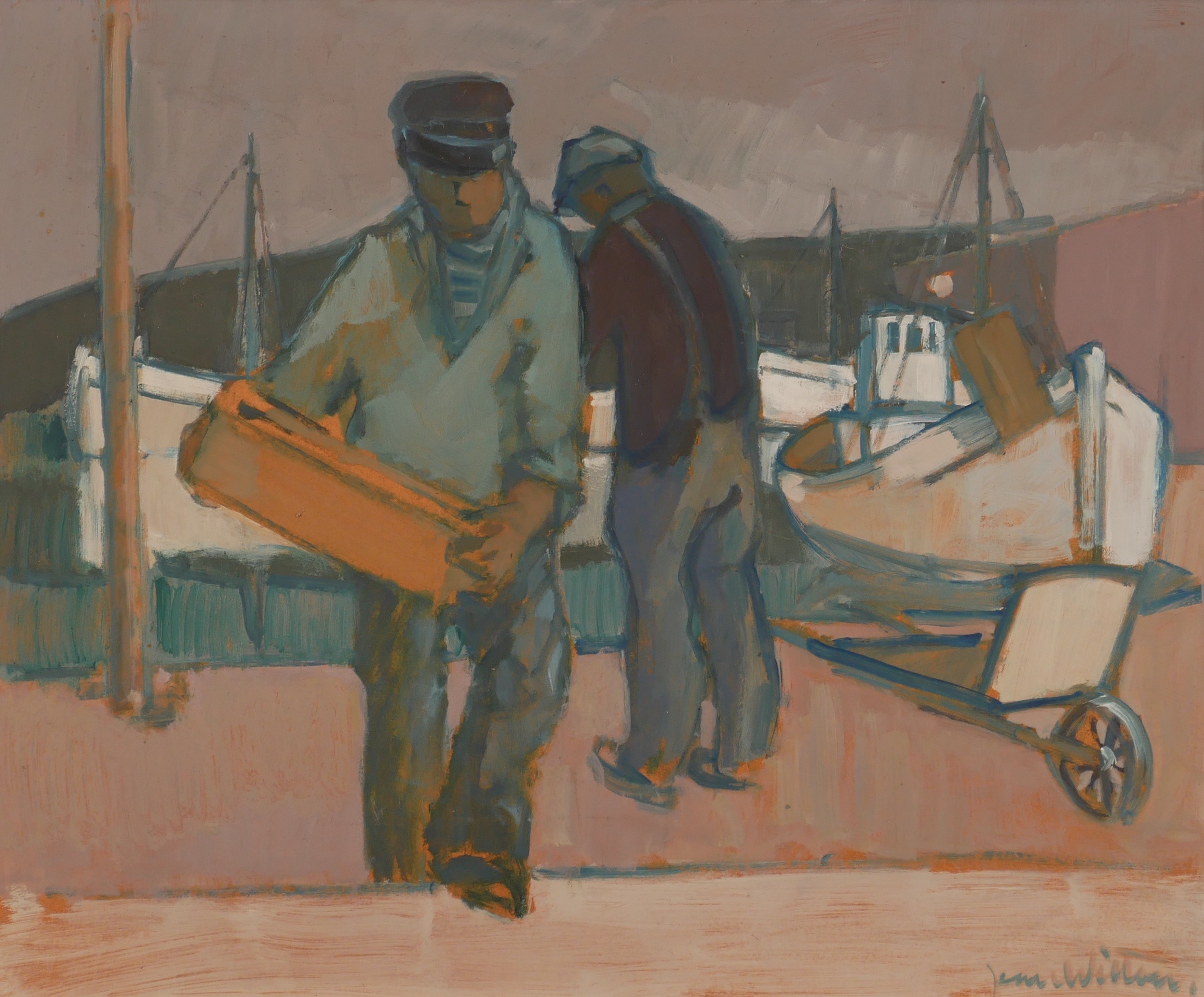 JEAN WILTON. "Fiskar landas", olja på pannå, signerad.
