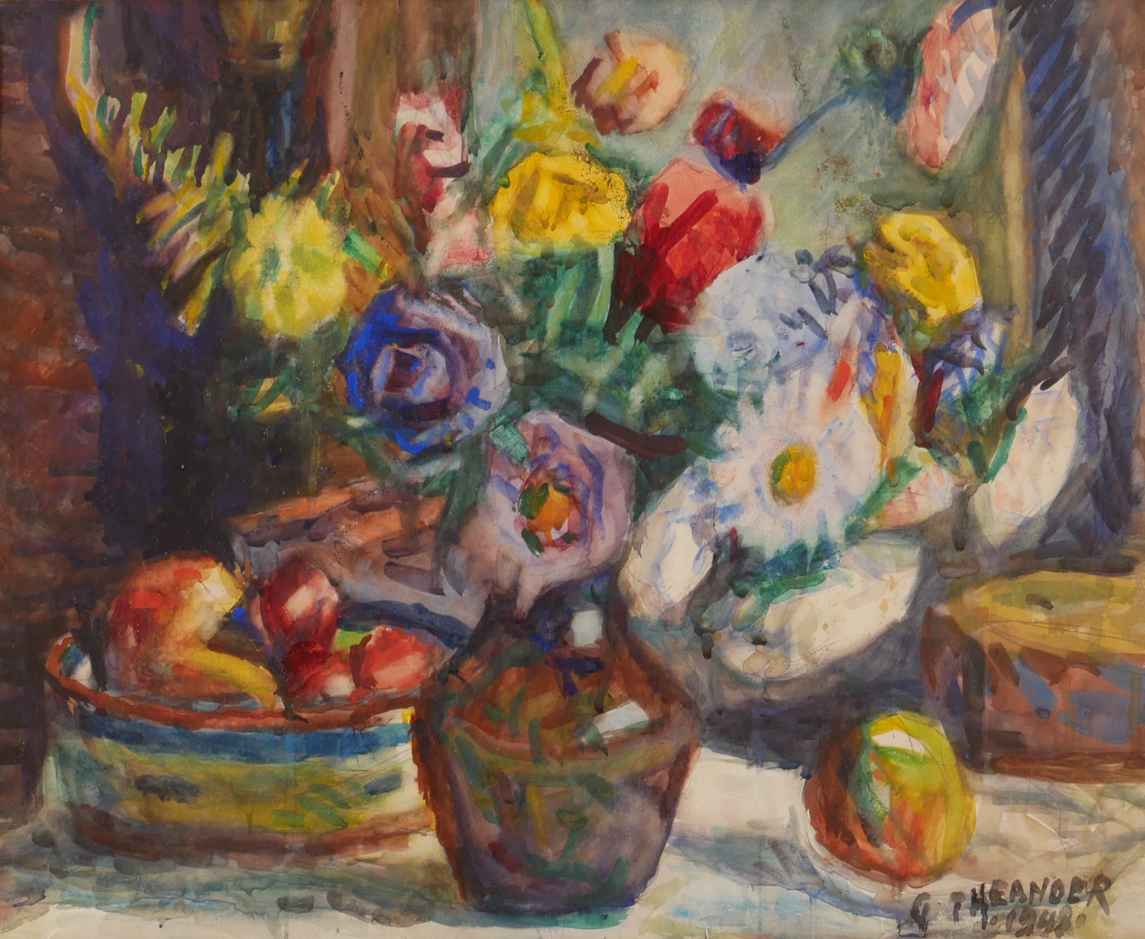 GUNNAR THEANDER. Stilleben, akvarell, signerad G. Theander 1948.