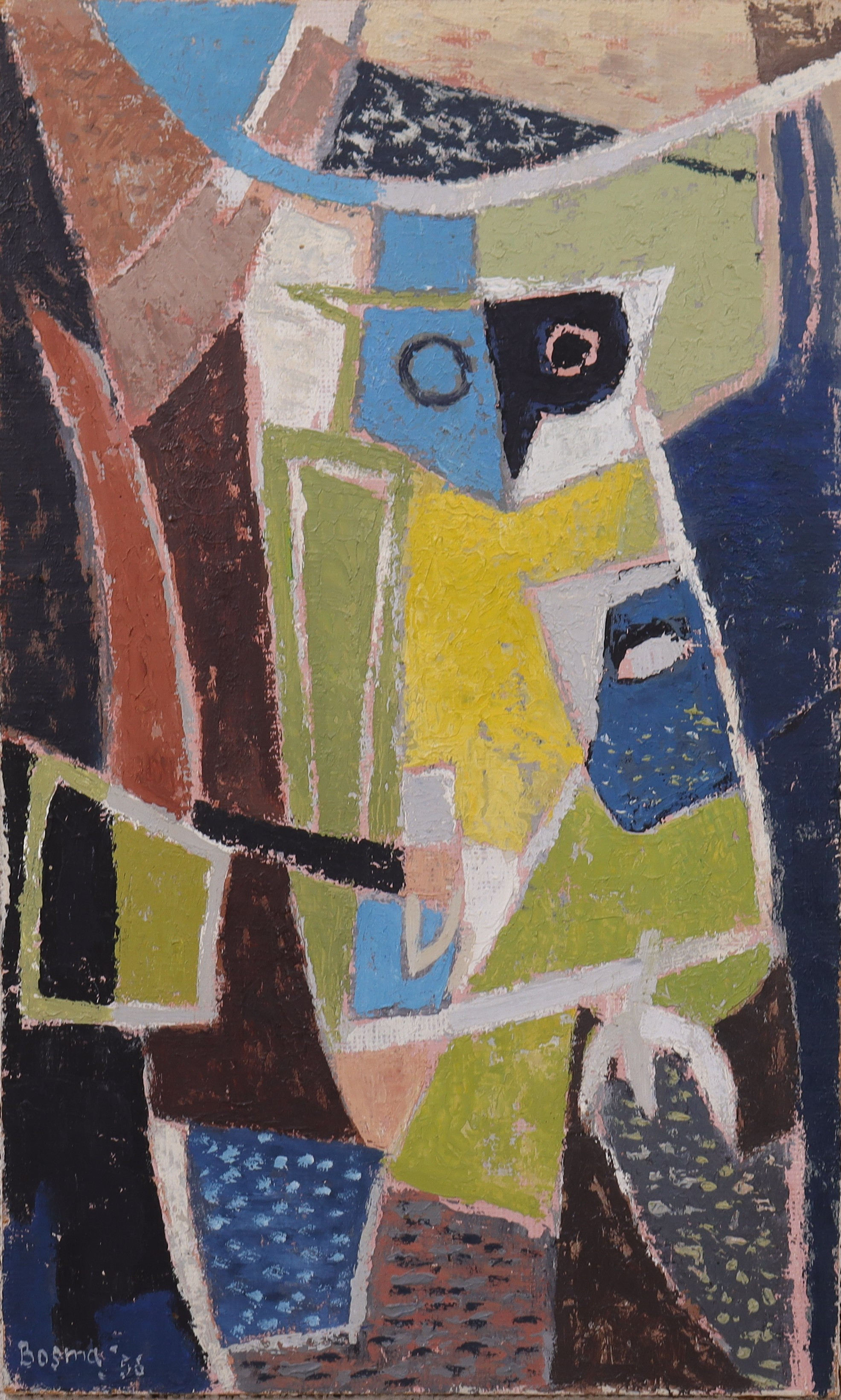 WIM BOSMA (1902-1985). olja på pannå, "Owls and Trees".