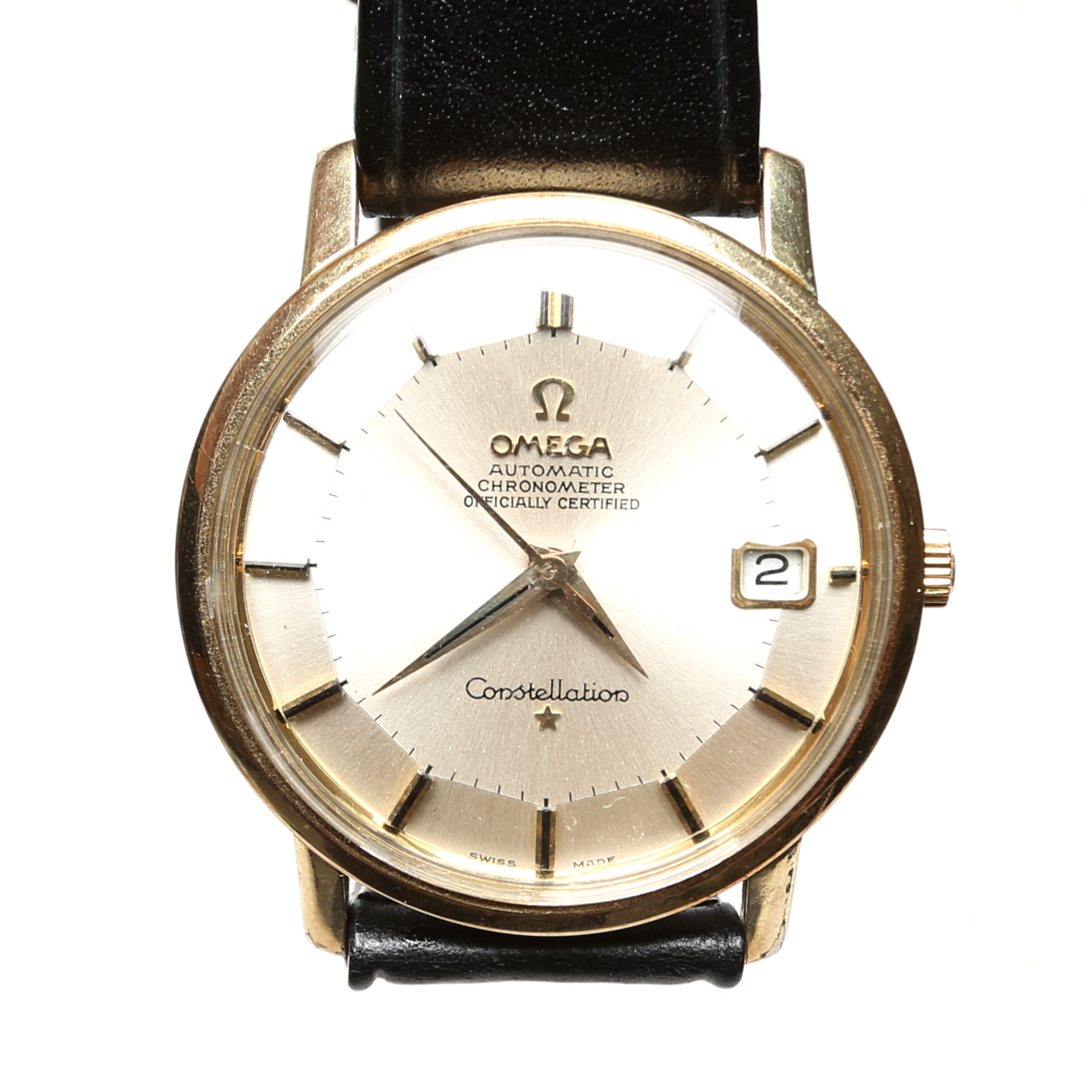 ARMBANDSUR, Omega, Constellation, guld på stål, Pie Pan, datum.