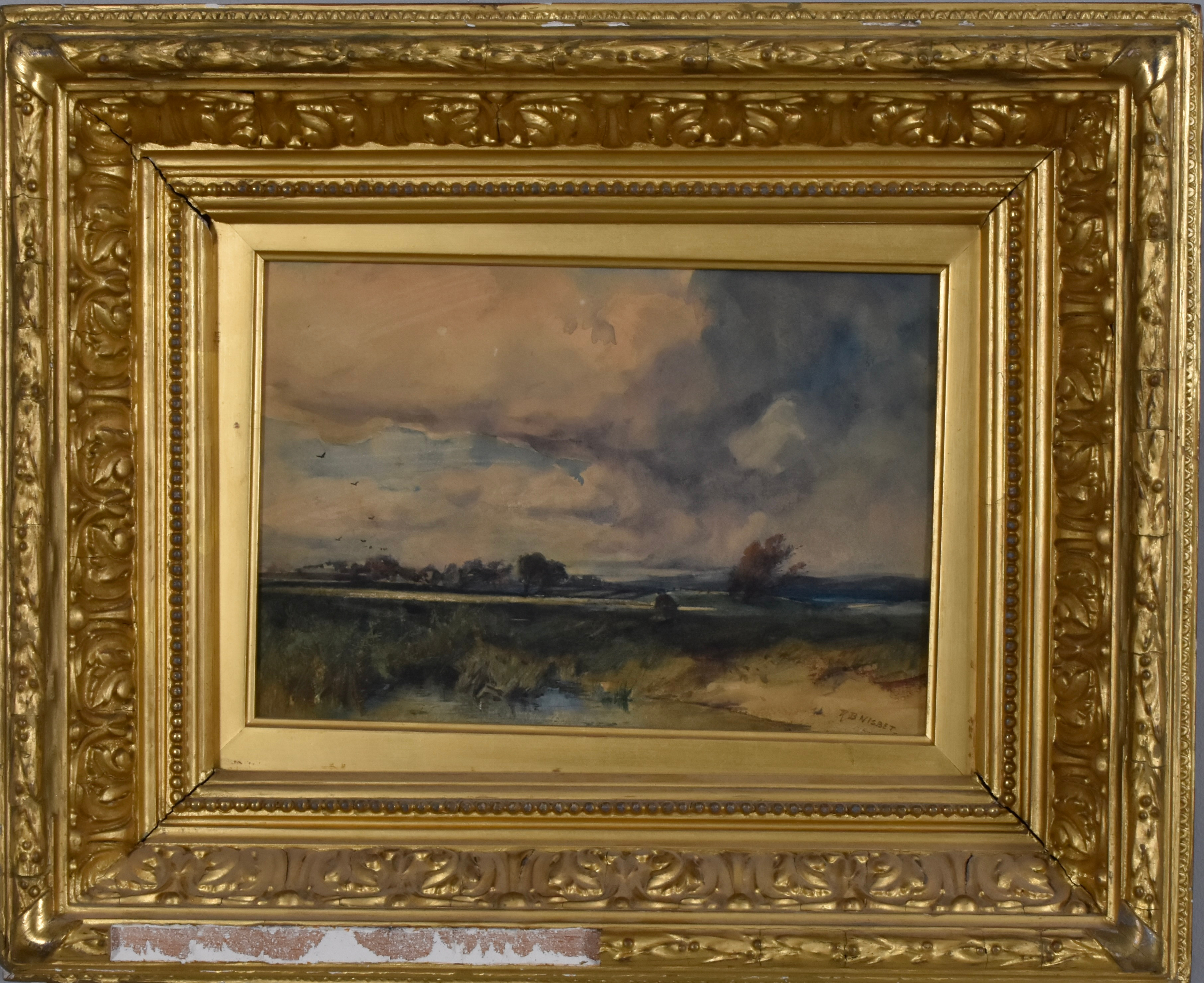 ROBERT BUCHAN NISBET. akvarell på papper uppklistrat på träpannå, landskap.