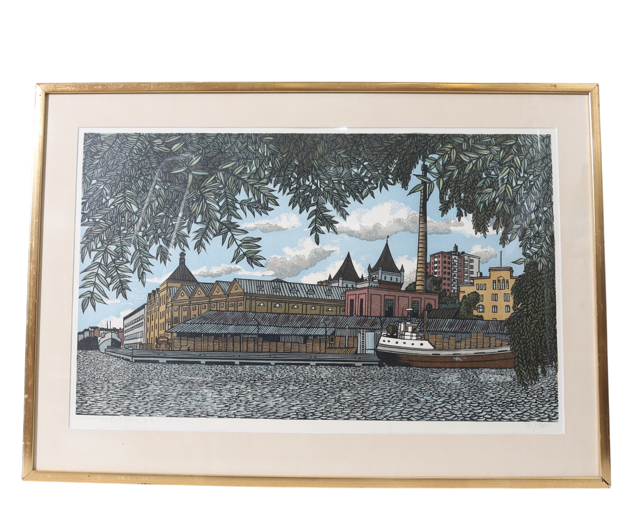 SVEN OLOV EHREN. Litografi, Gamla fabrik på Reimersholme, numrerad 21/360 samt signerad och daterad -77.