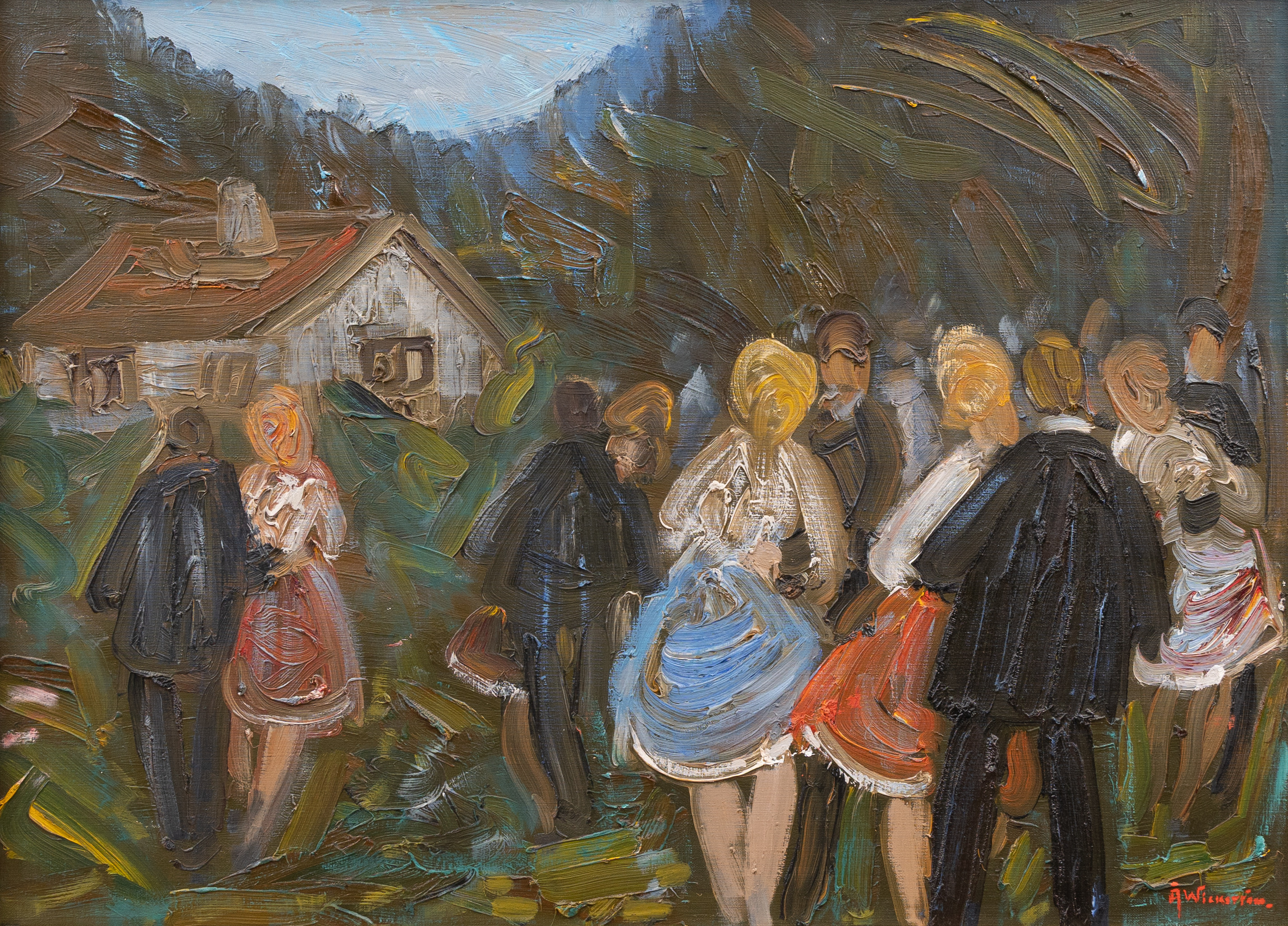ÅKE WICKSTRÖM. Midsommardans, olja på duk, signerad.