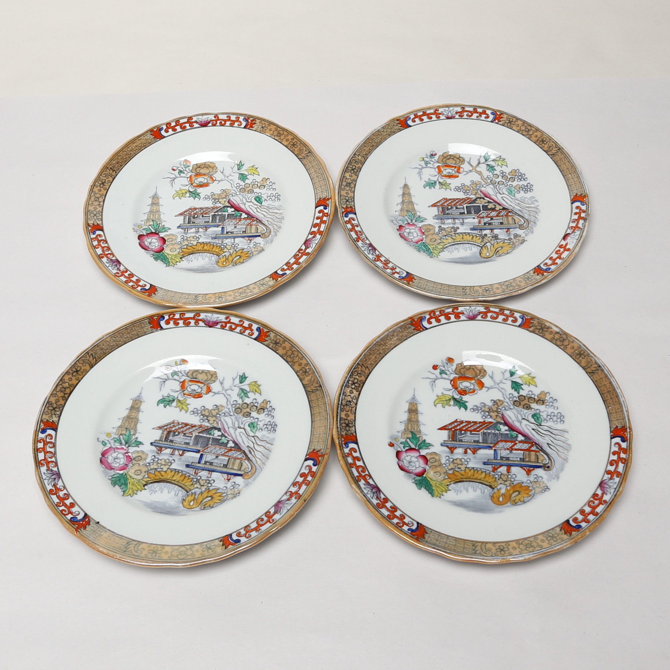 ASSIETTER, 4 st, flintgods, Rörstrand, Japan, 1800-tal.