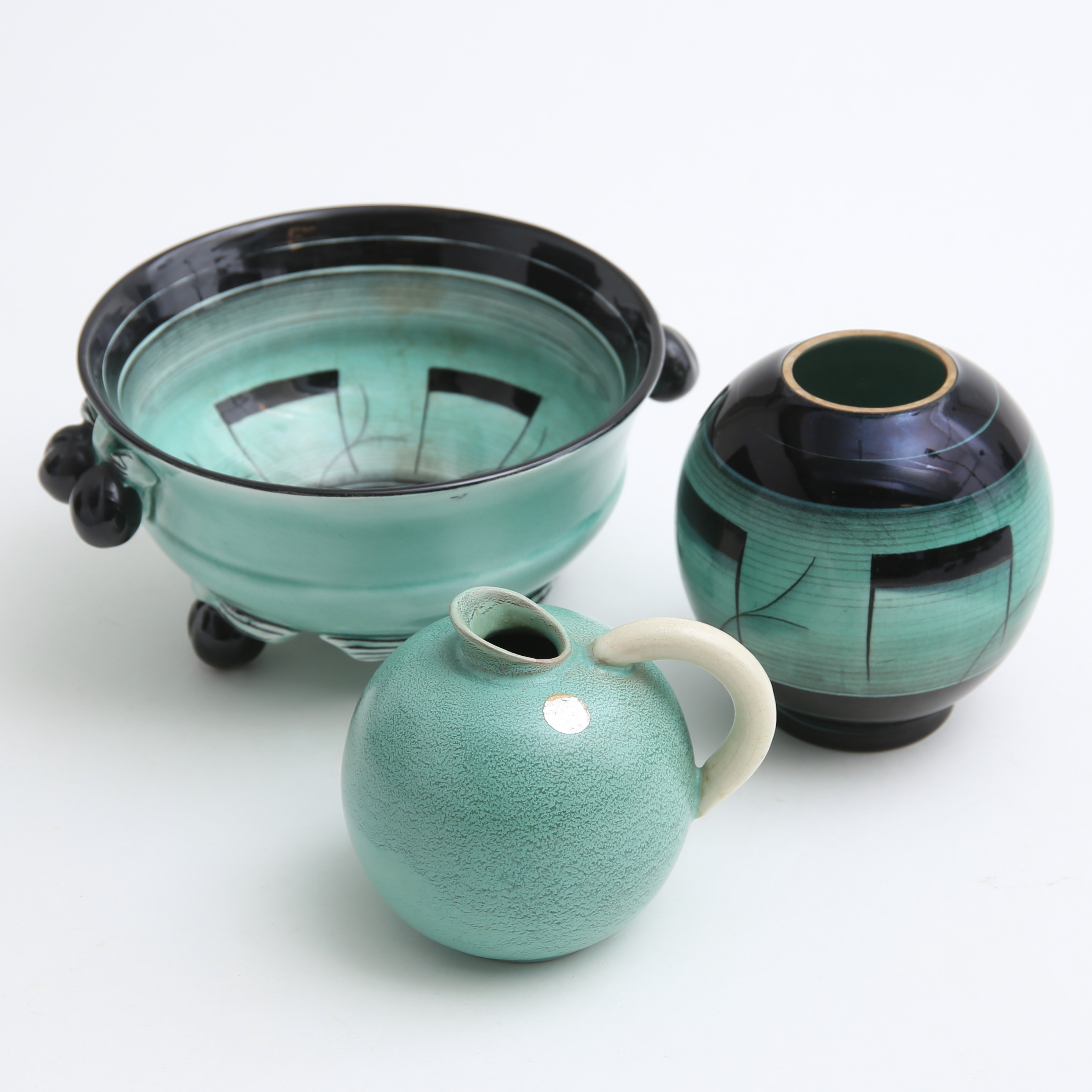ILSE CLAESSON. Vas samt skål, "Serie V", flintgods, Art Deco, Rörstrand, 1930-tal.