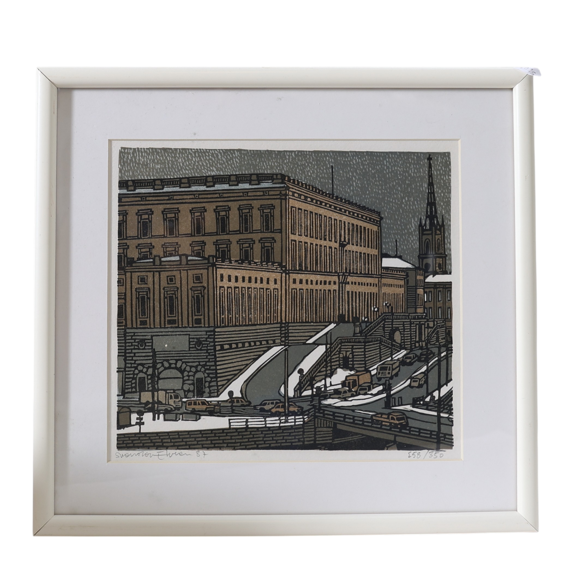 SVEN OLOV EHREN. Litografi, Stockholms slott, numrerad 58/350, signerad samt daterad -87.