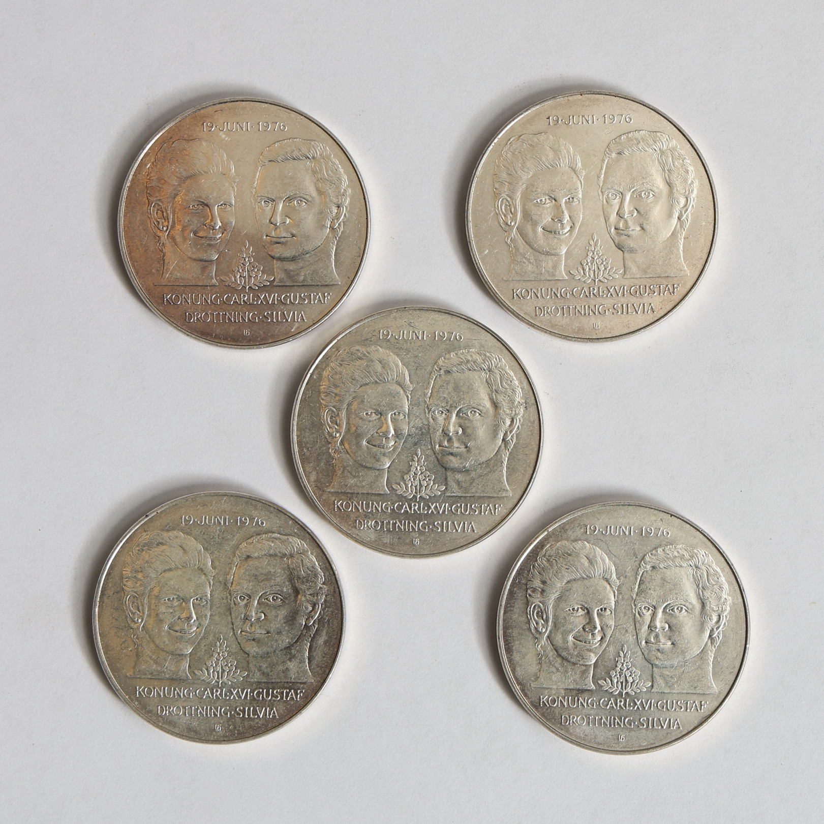 SVENSKA SILVERMYNT, jubileumsmynt 50kr, 5st, 135gram.