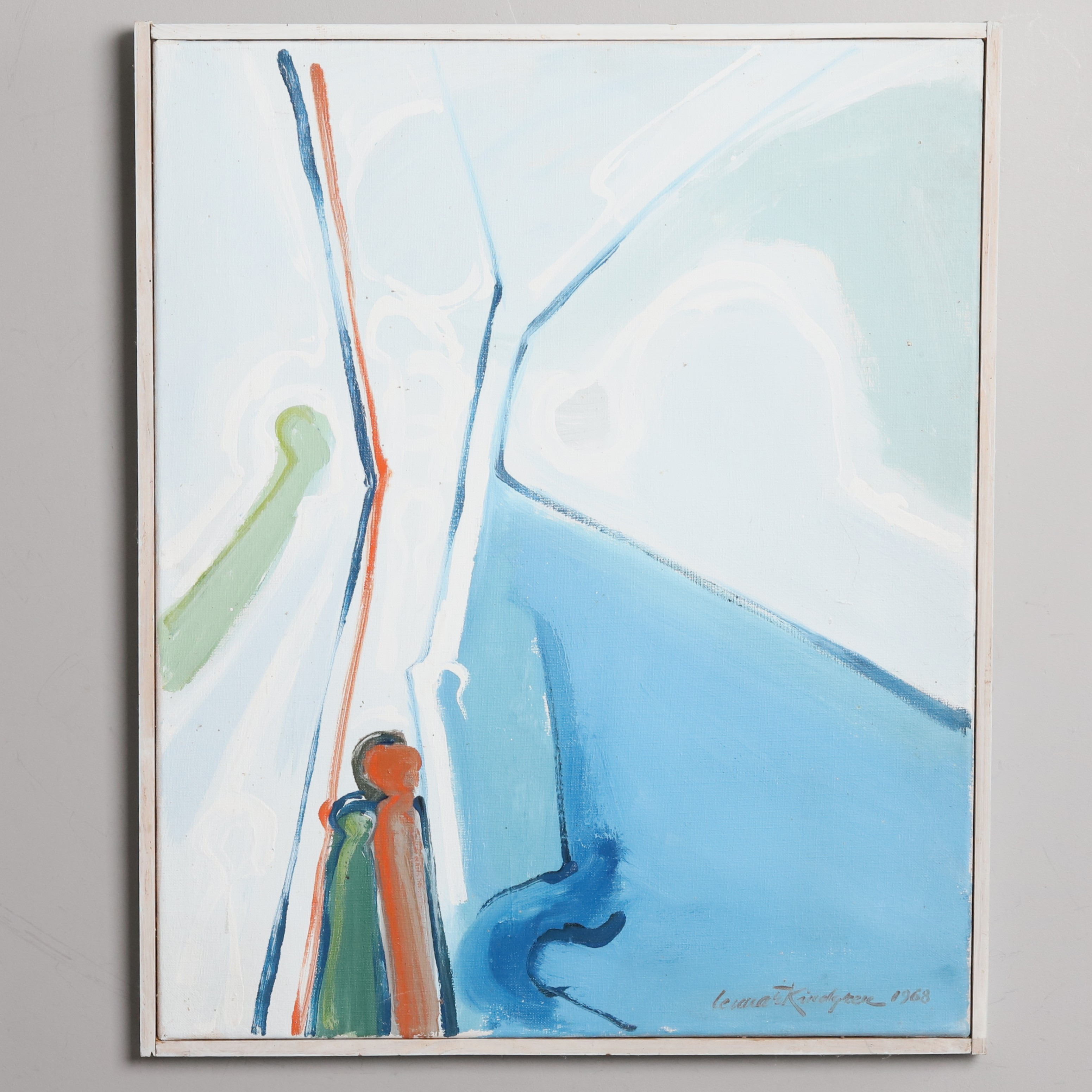 LENNART KINDGREN. Olja på duk, abstrakt figurscen, signerad och daterad 1968.