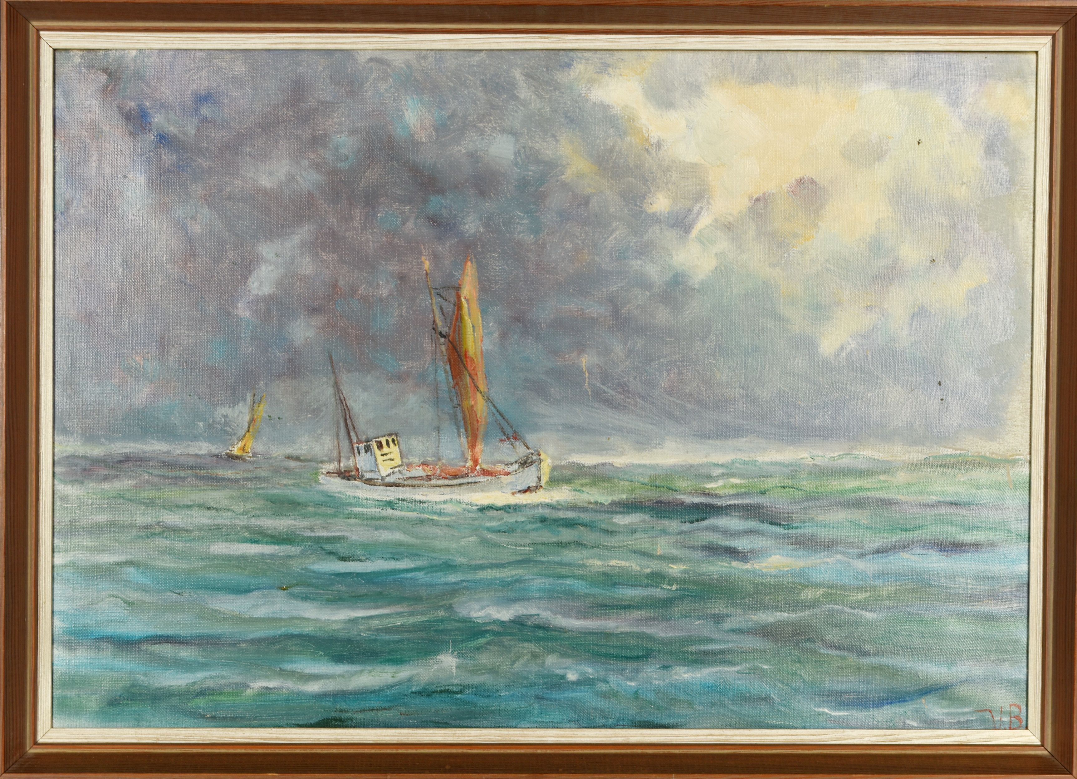 WILLY BILLE. Olja på duk, signerad, marinmotiv.