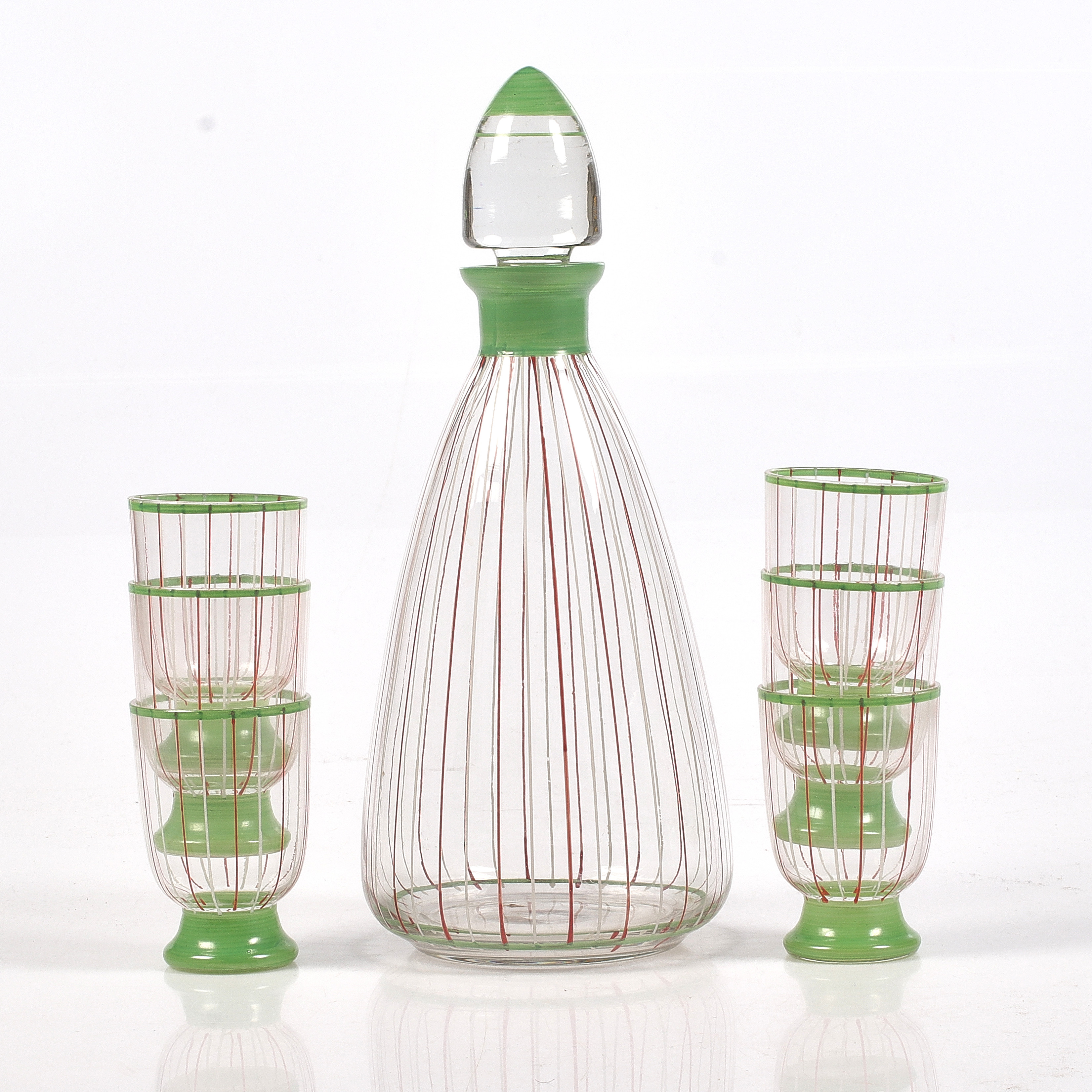 KARAFF med GLAS, 7 delar, glas. 1940-tal.