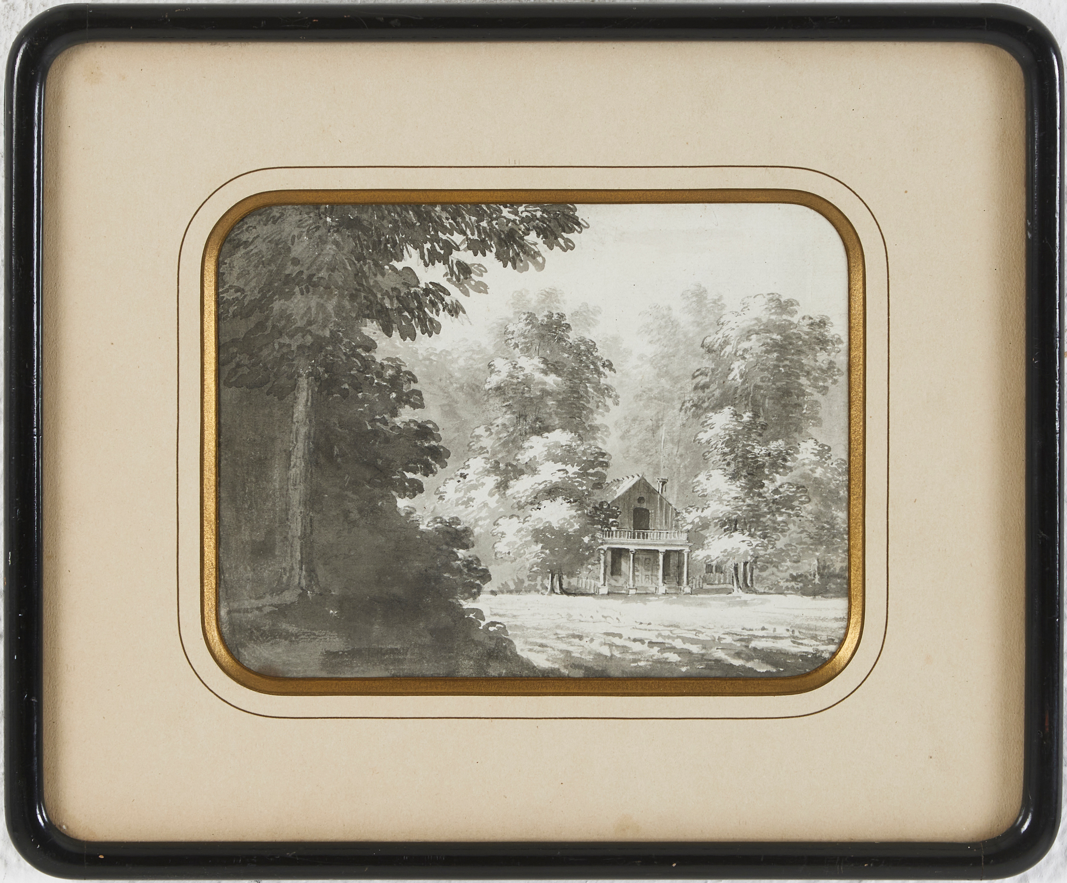 OIDENTIFIERAD KONSTNÄR. TUSCHLAVERINGAR, ett par, troligen Sverige, 1800-talets början, motiv av landskap med hus.