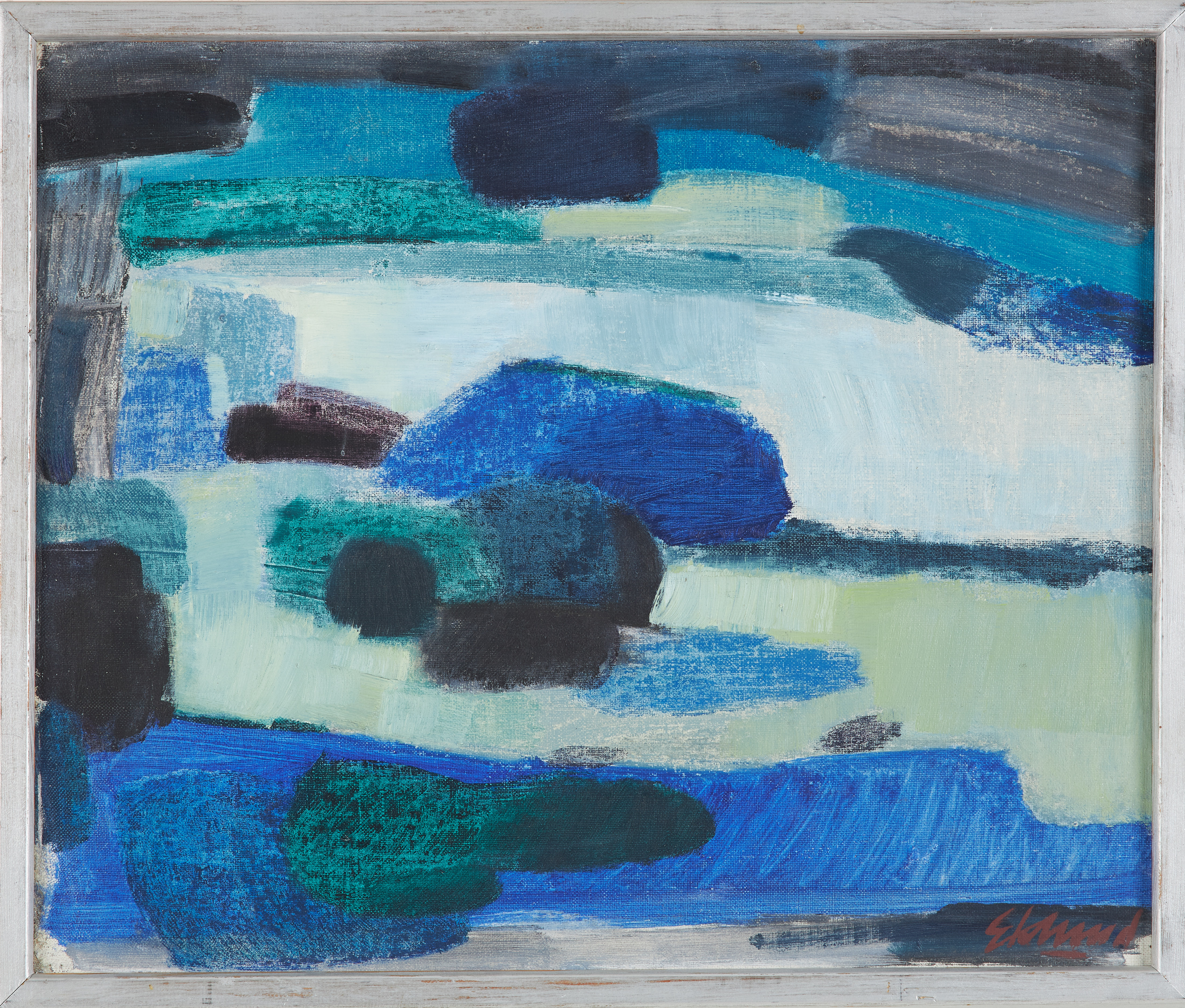 BENGT EKLUND (1916-1989). "Blå kust", olja på duk uppfodrat på pannå, signerad.