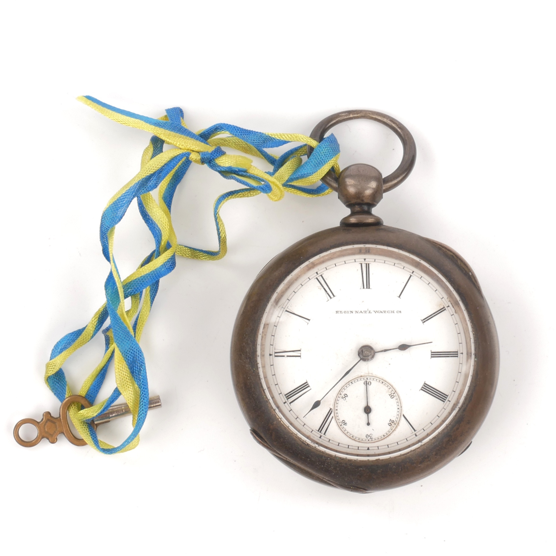 FICKUR, Elgin National Watch Co, silver, nyckeldragare, 1800-tal.