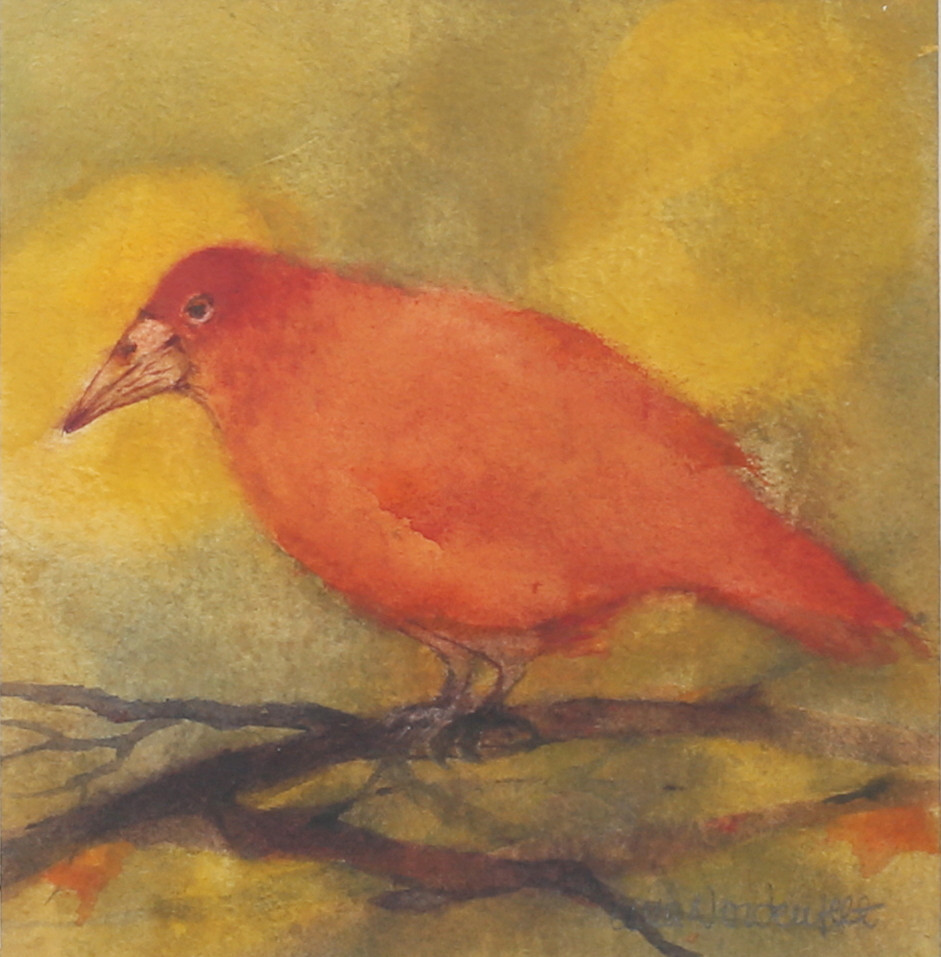 ULLA NORDENFELT. Röd fågel. Akvarell, signerad.