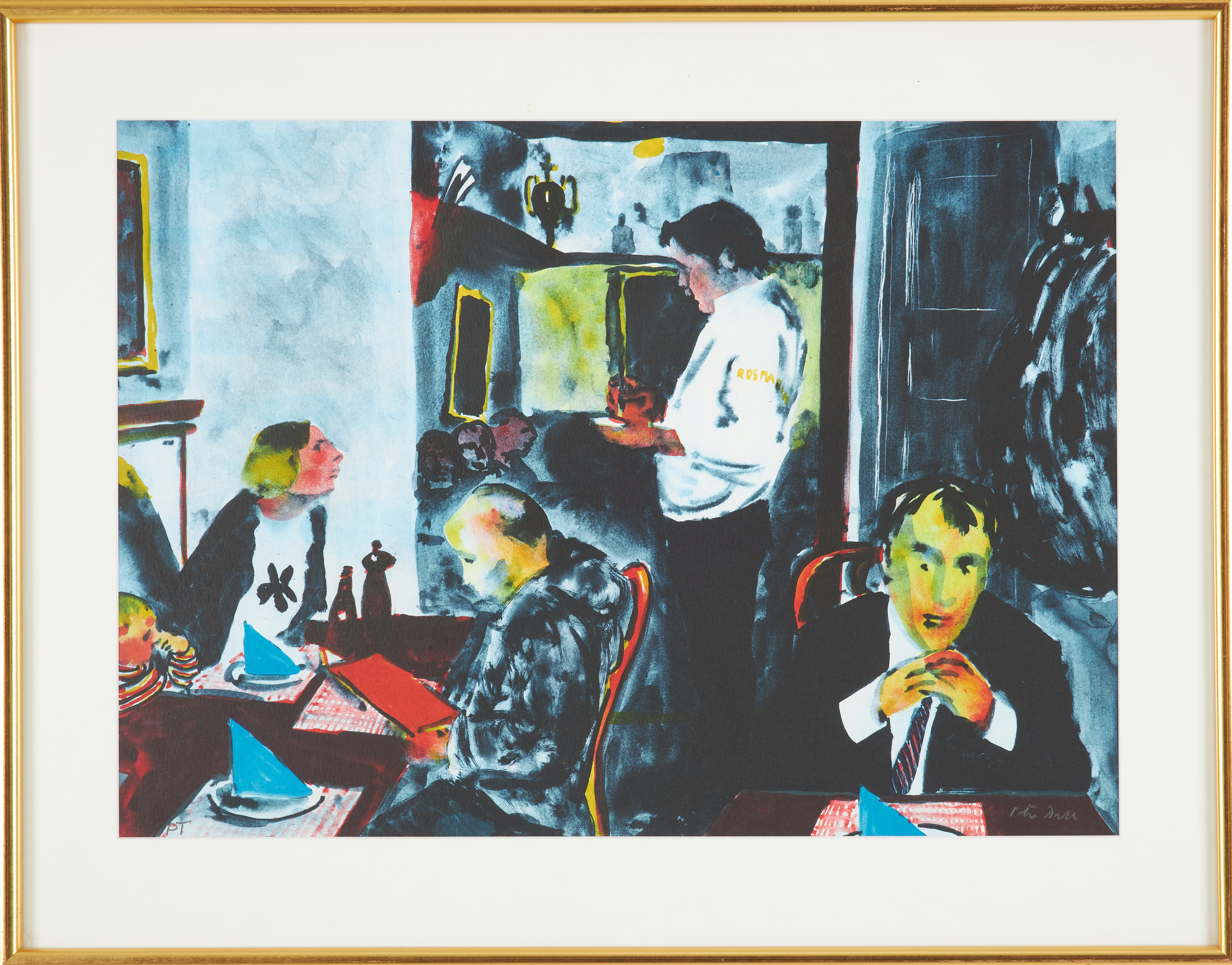 PETER DAHL. Restauranginteriör, färglitografi, provtryck, signerad.