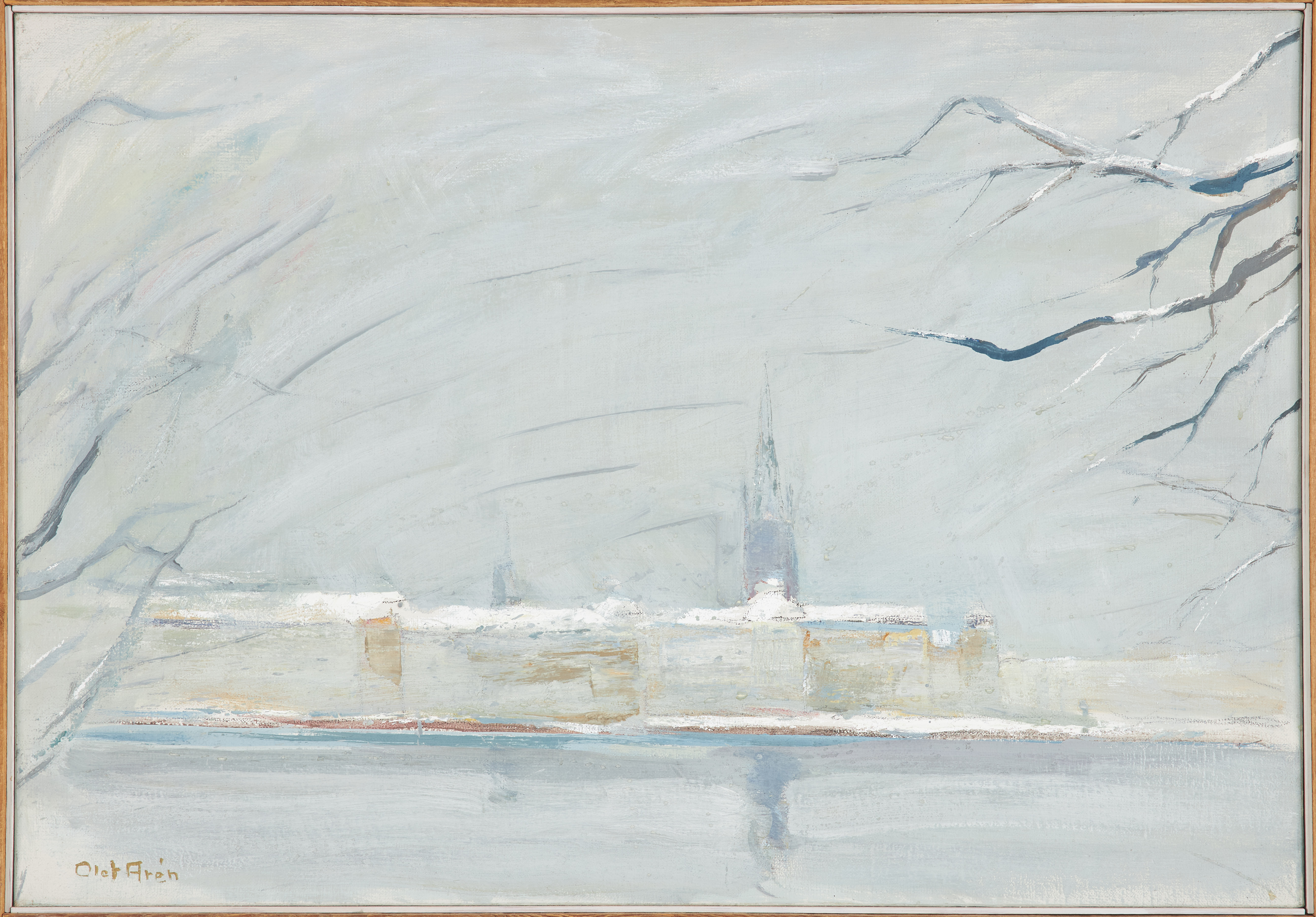 OLOF ARÉN. Riddarholmen, olja på duk, signerad.