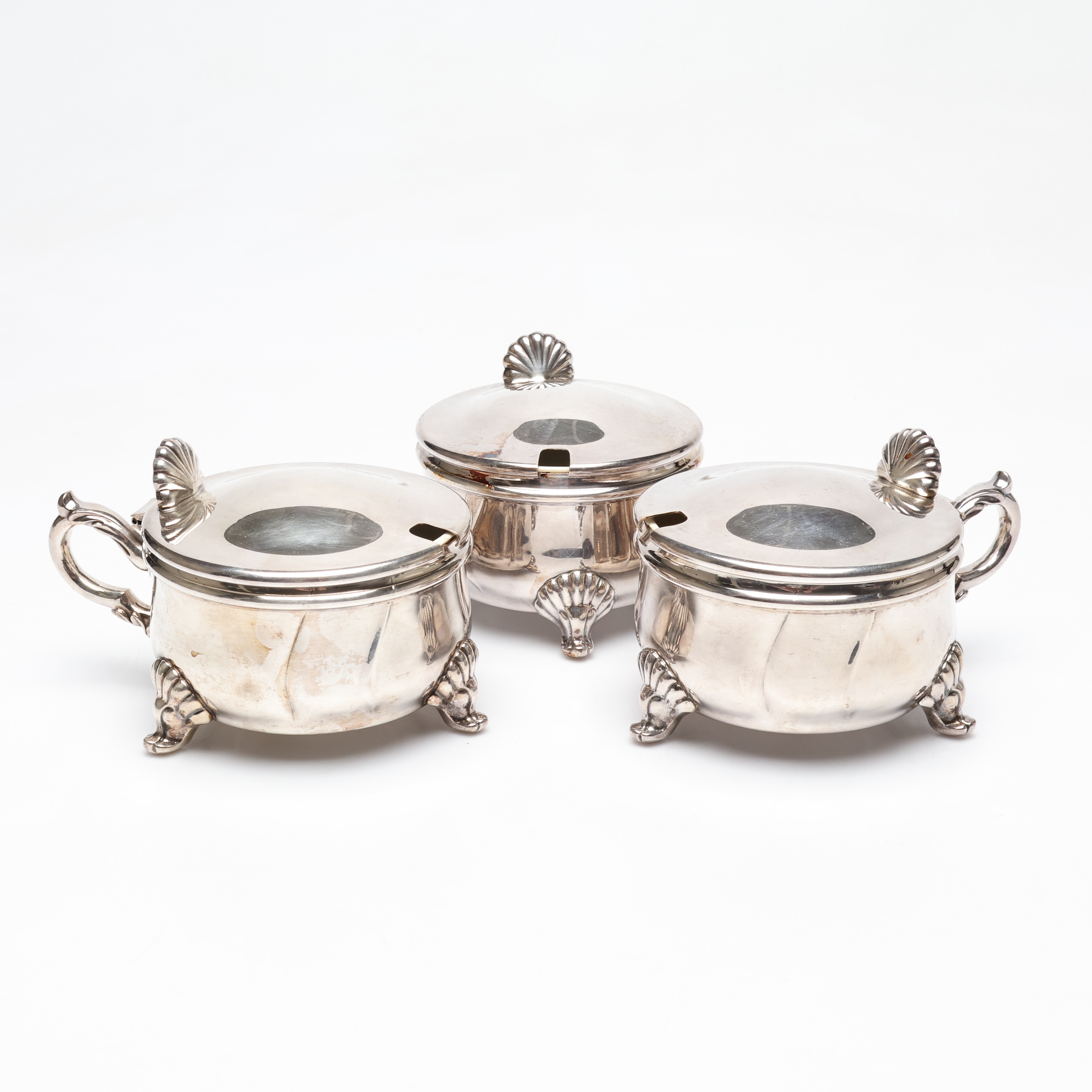 KAVIARSKÅLAR, 3 st, nysilver, Eberle, 1900-tal.