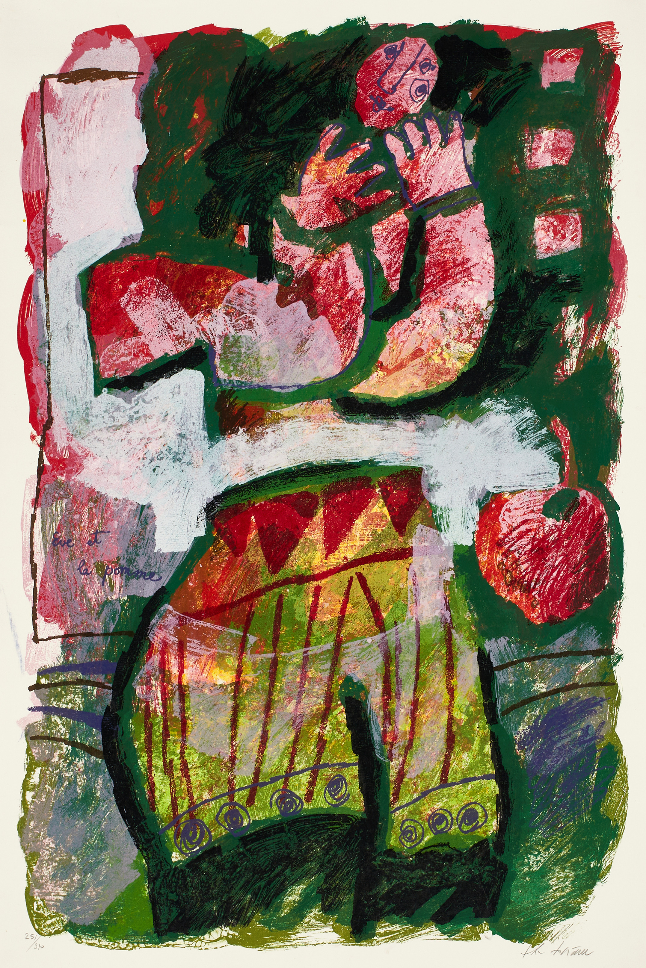 THEO TOBIASSE. figurkomposition, signerad Theo Tobiasse, numrerad 251/310, färglitografi.