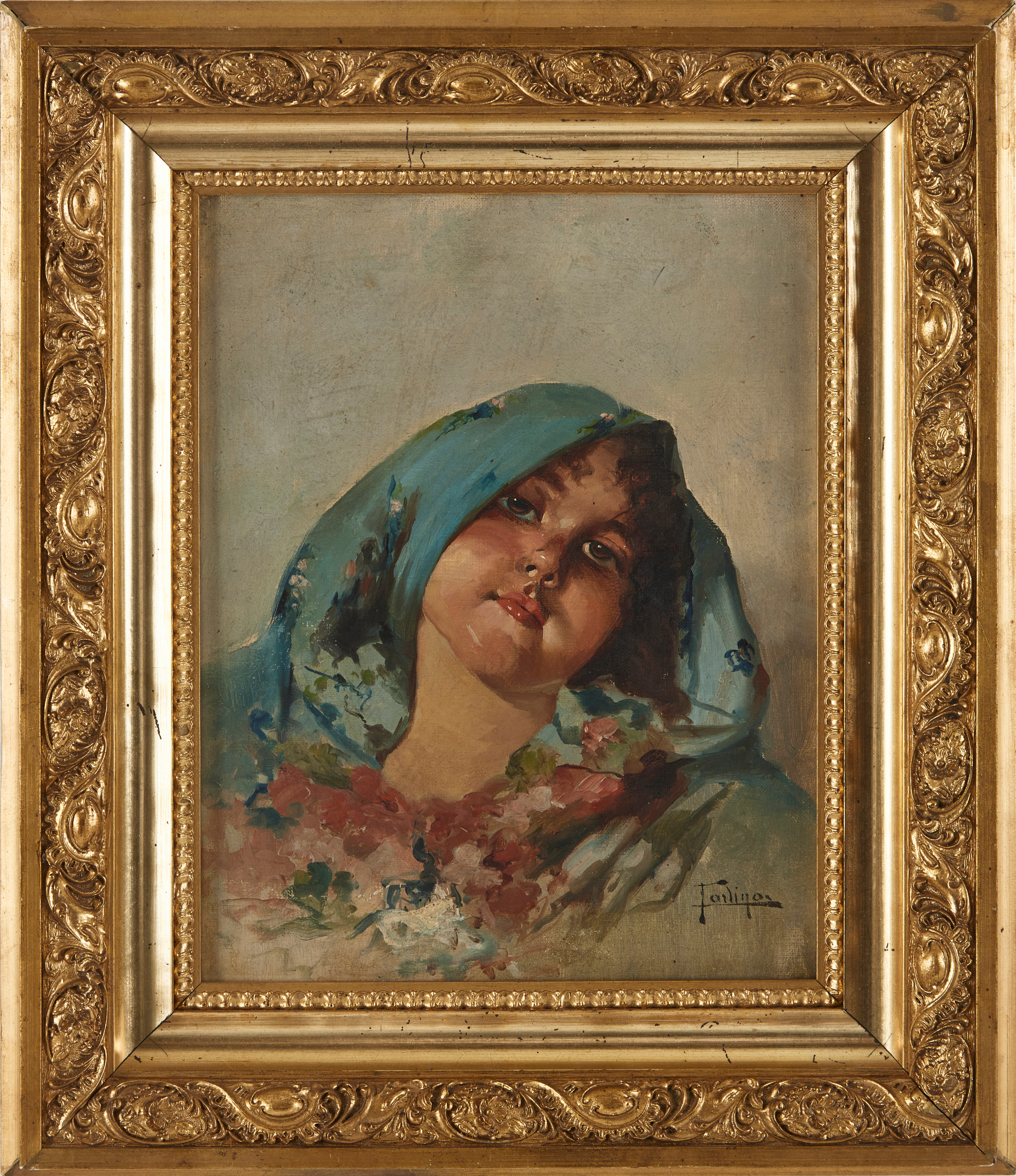 OIDENTIFIERAD KONSTNÄR. Porträtt, olja på duk, omkring år 1900, signerad.