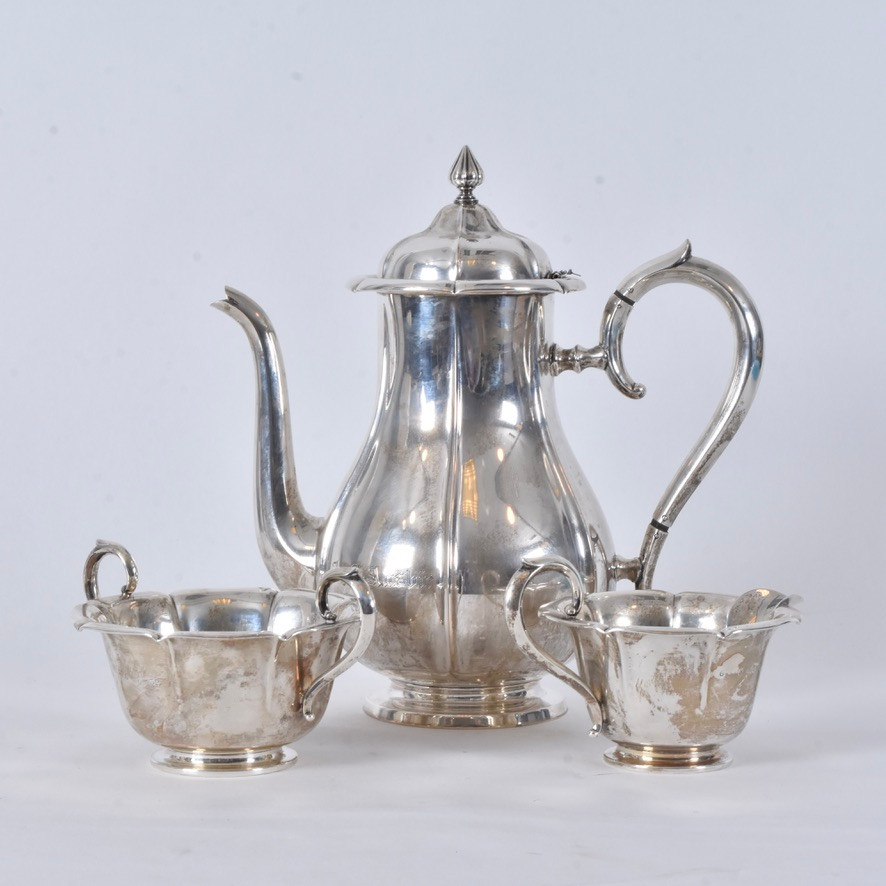 JACOB TOSTRUP. kaffeservis, 3 delar, silver, 1900-talets början.