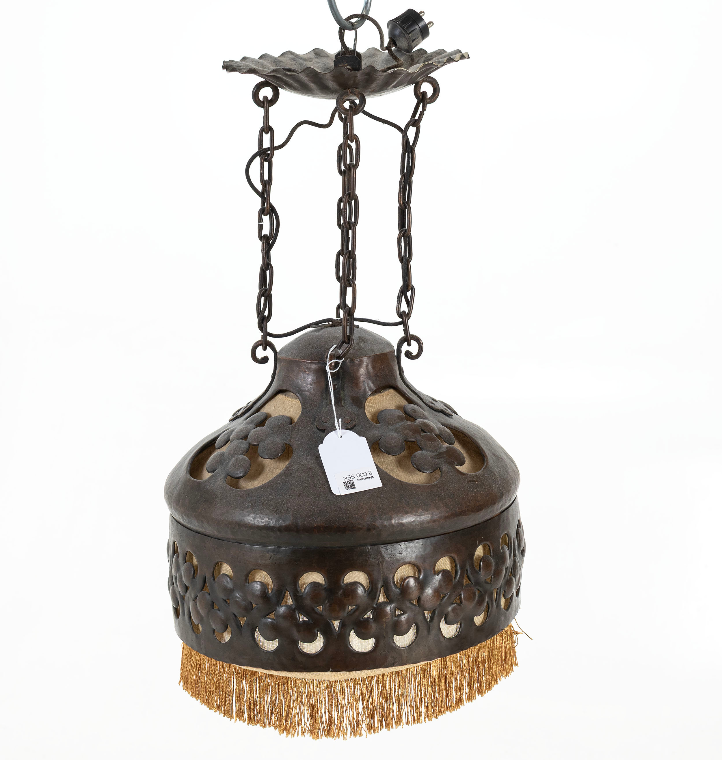 TAKLAMPA, koppar med fransar, jugend, 1900-talets början.