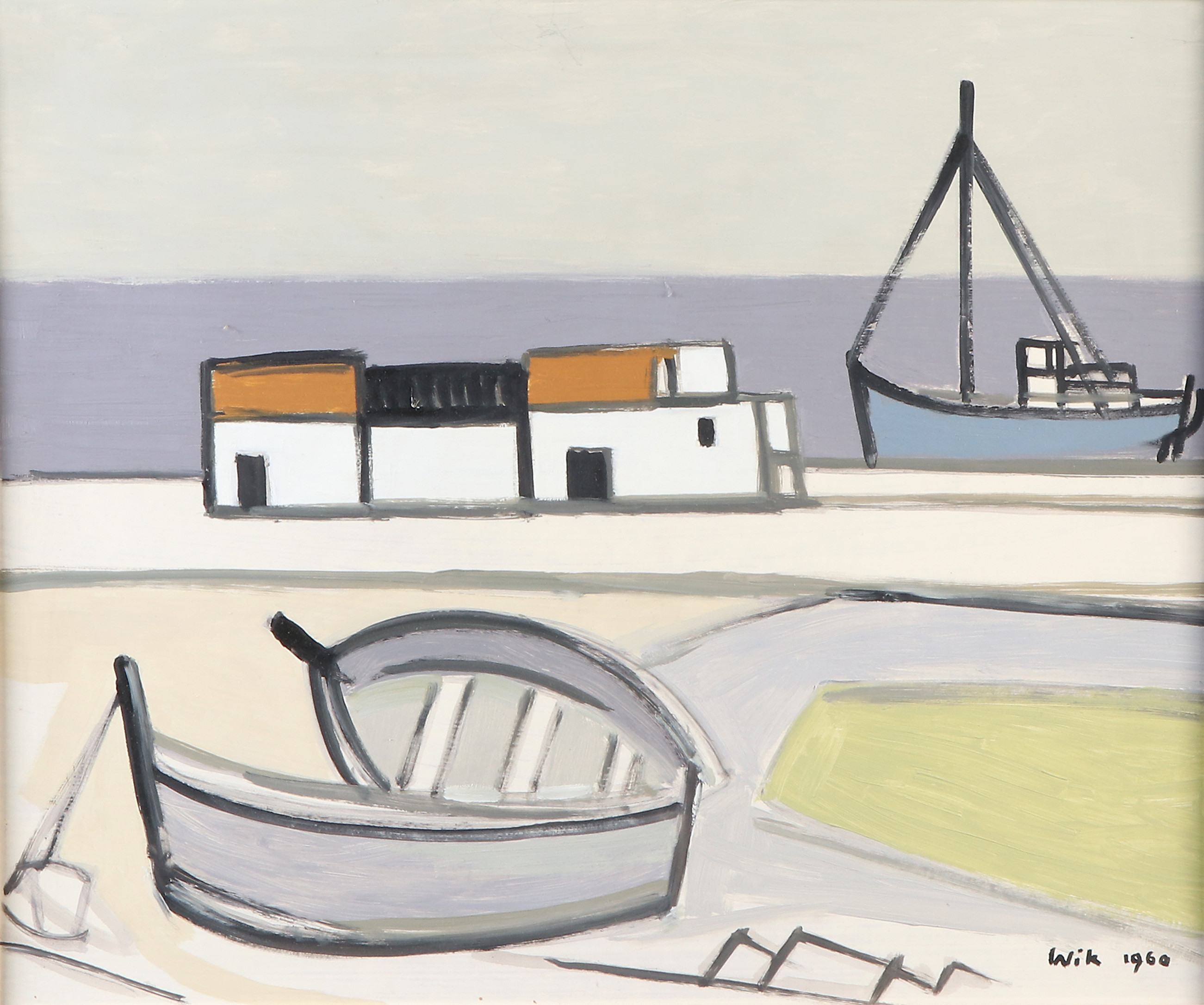 WILHELM WIK. Oljemålning på pannå. Signerad och daterad 1960. "Santa Pola, Spanien".