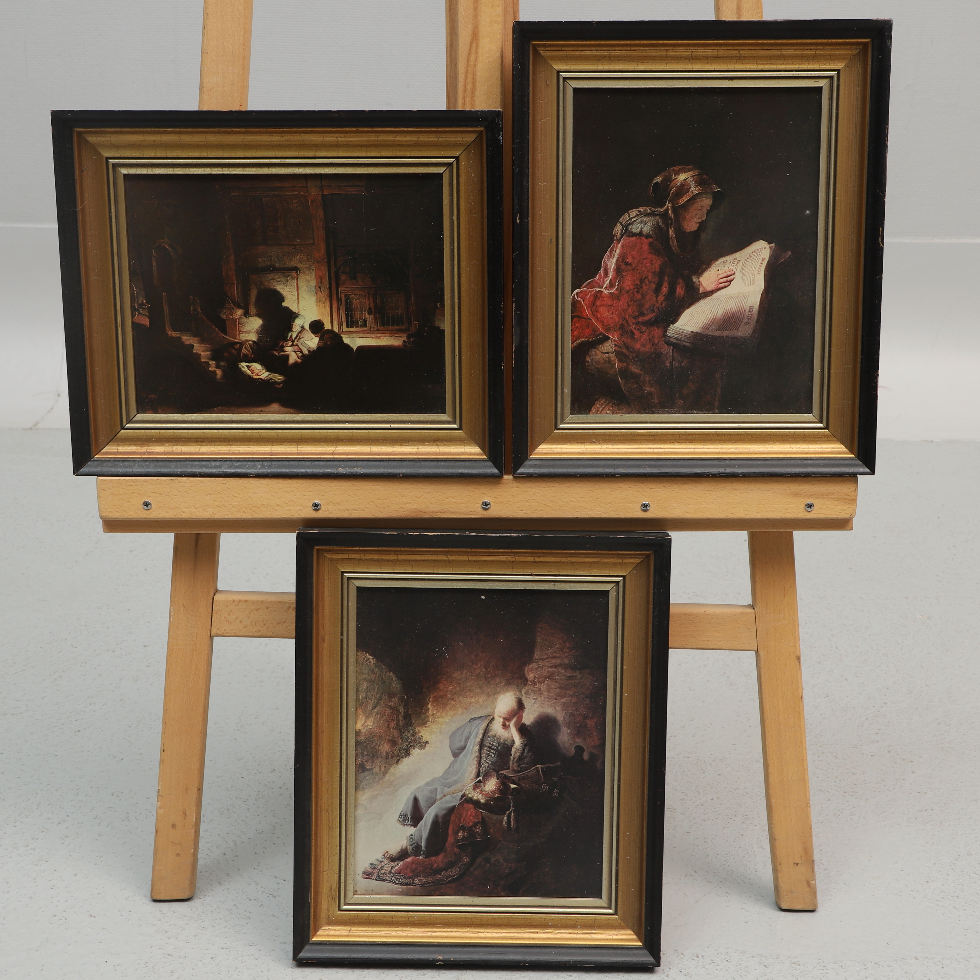 REPRODUKTIONER, oljetryck på pannå, 3 st, efter Rembrandt Harmensz. Van Rijn.