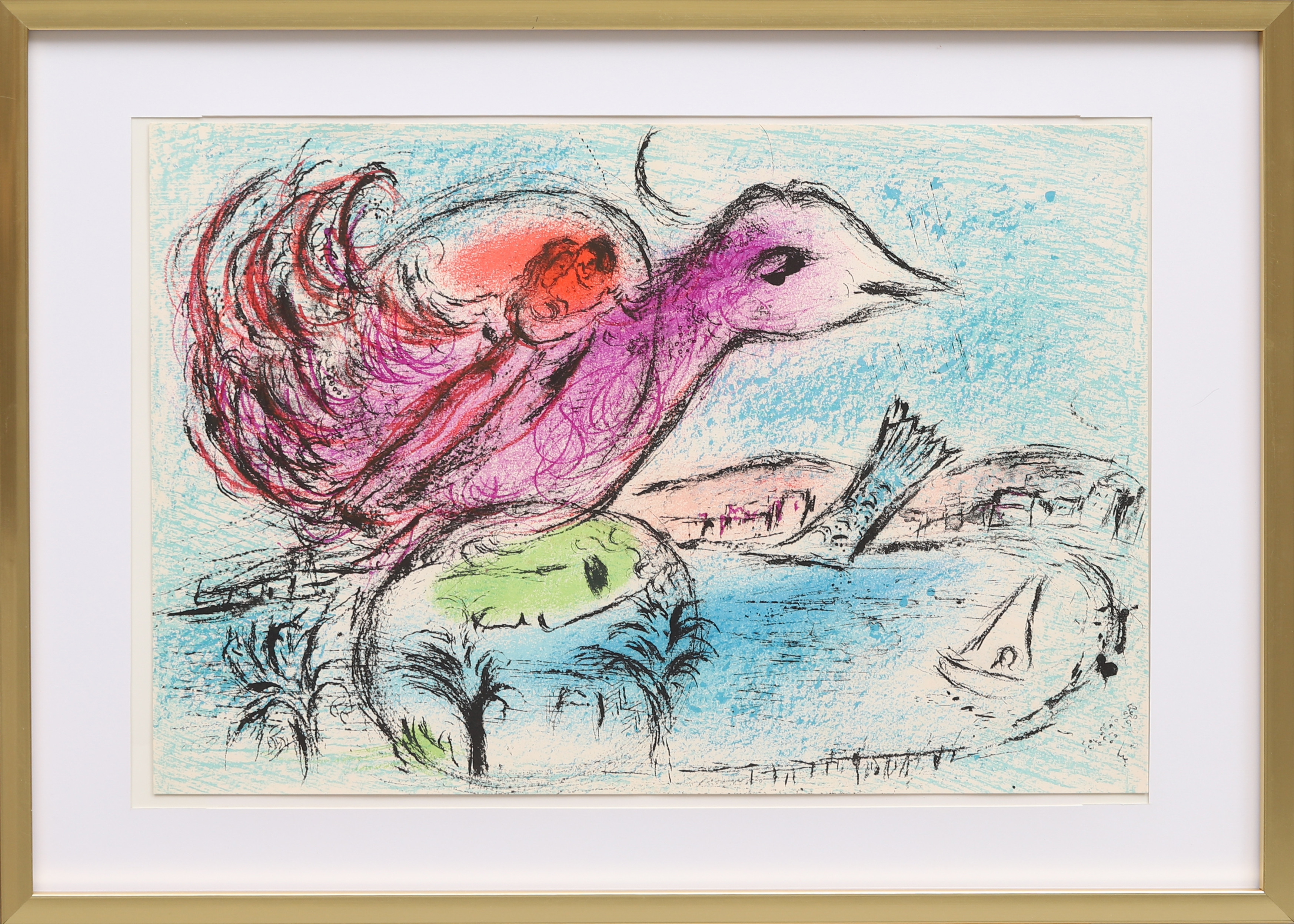 MARC CHAGALL. "Le Baie", färglitografi ur Derrière le Miroir nr 132 1962.