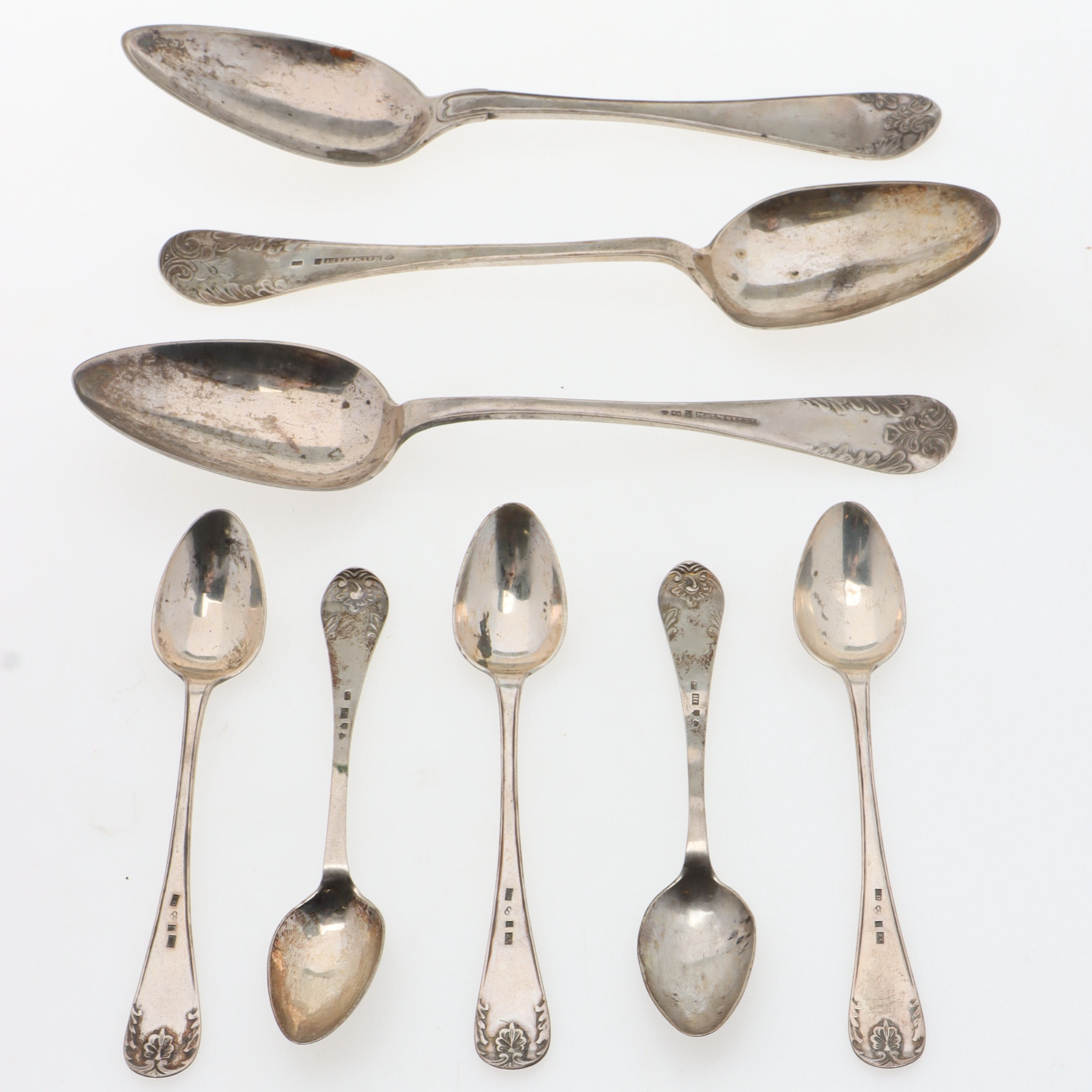 KAFFE- & MATSKEDAR, 8 st, silver, "Gammal fransk", Sverige, 1800-tal.